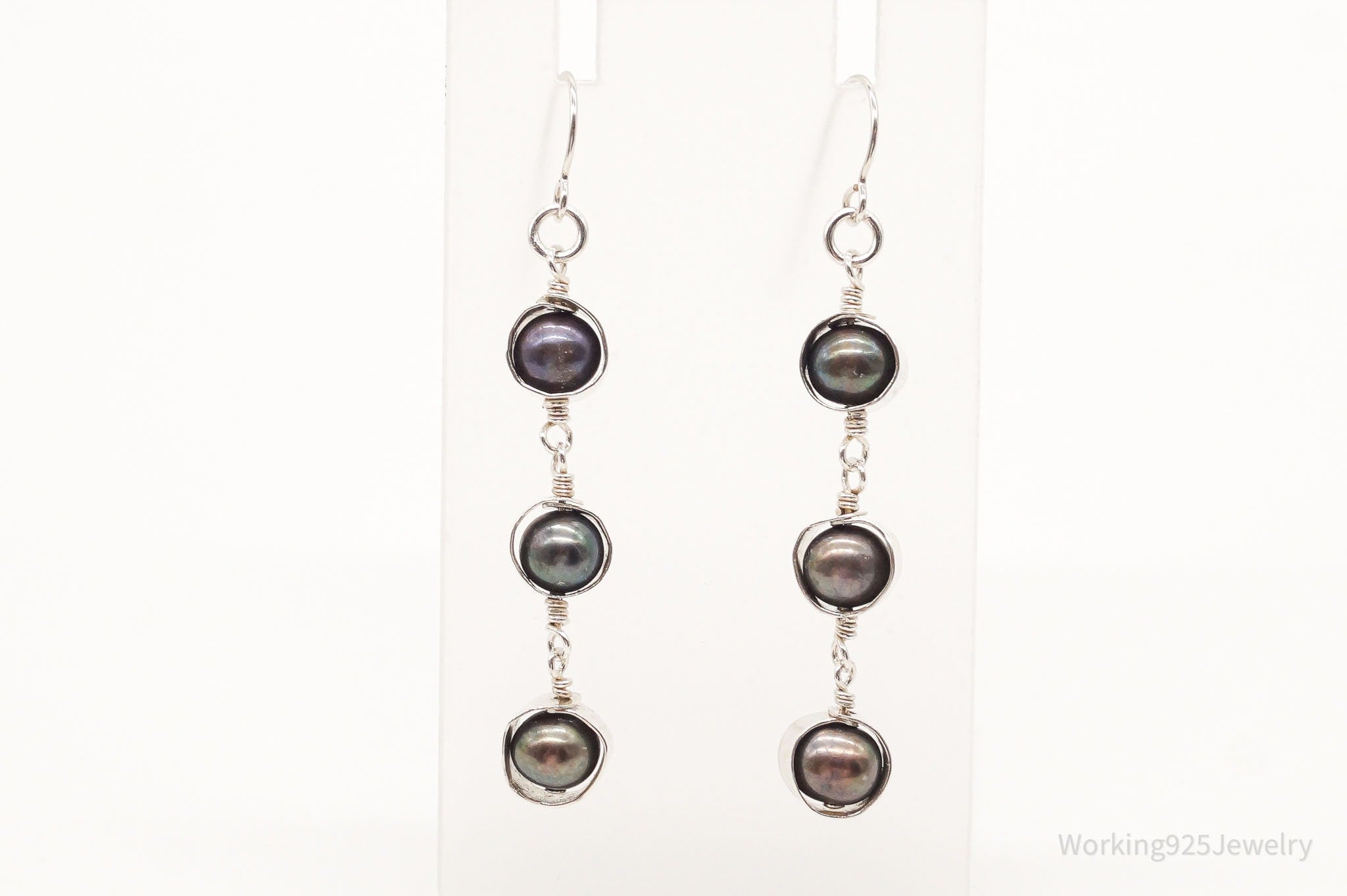 Vintage Tahitian Pearl Sterling Silver Earrings