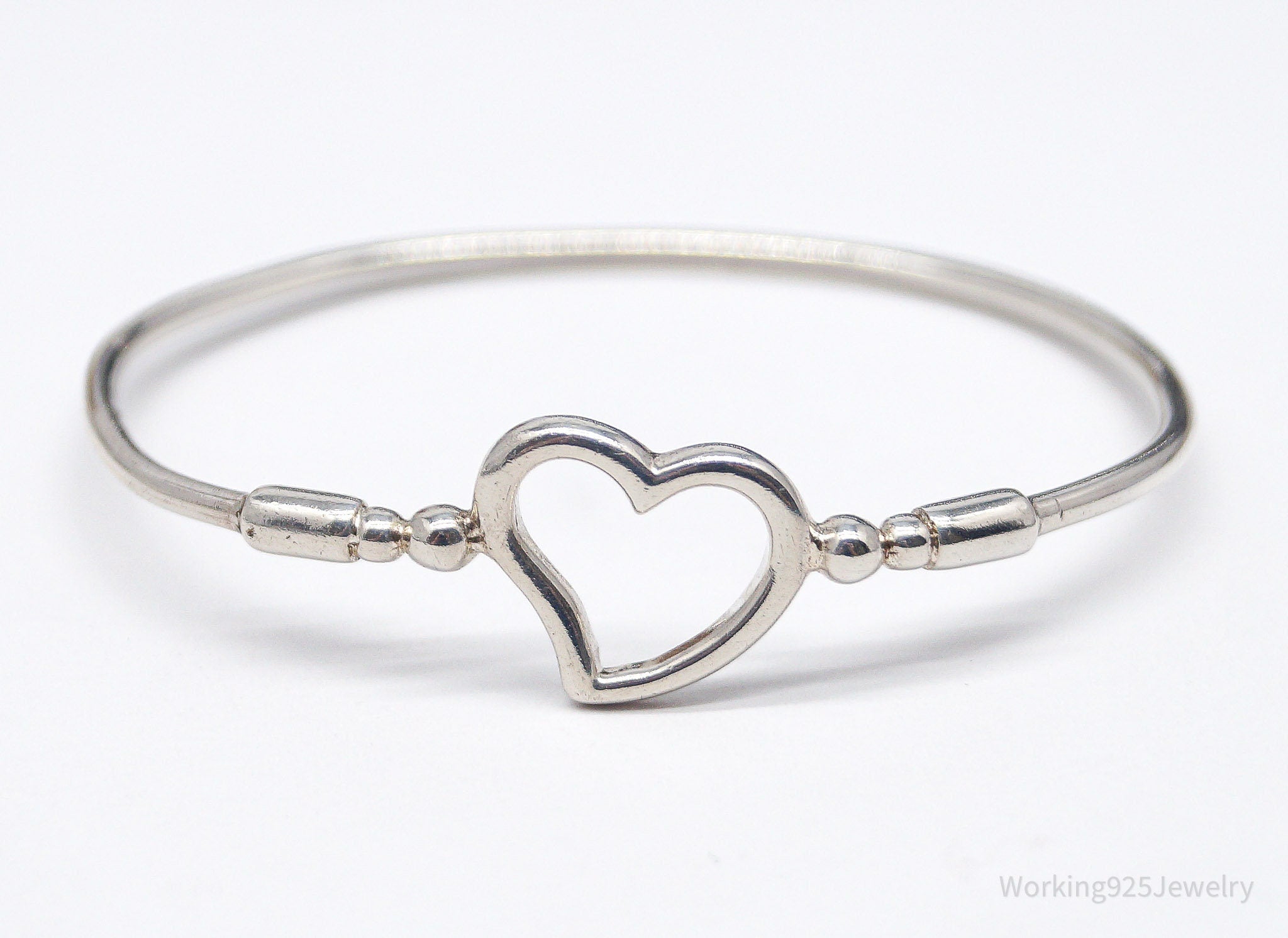 Vintage Open Heart Sterling Silver Bangle Bracelet - 5.5"