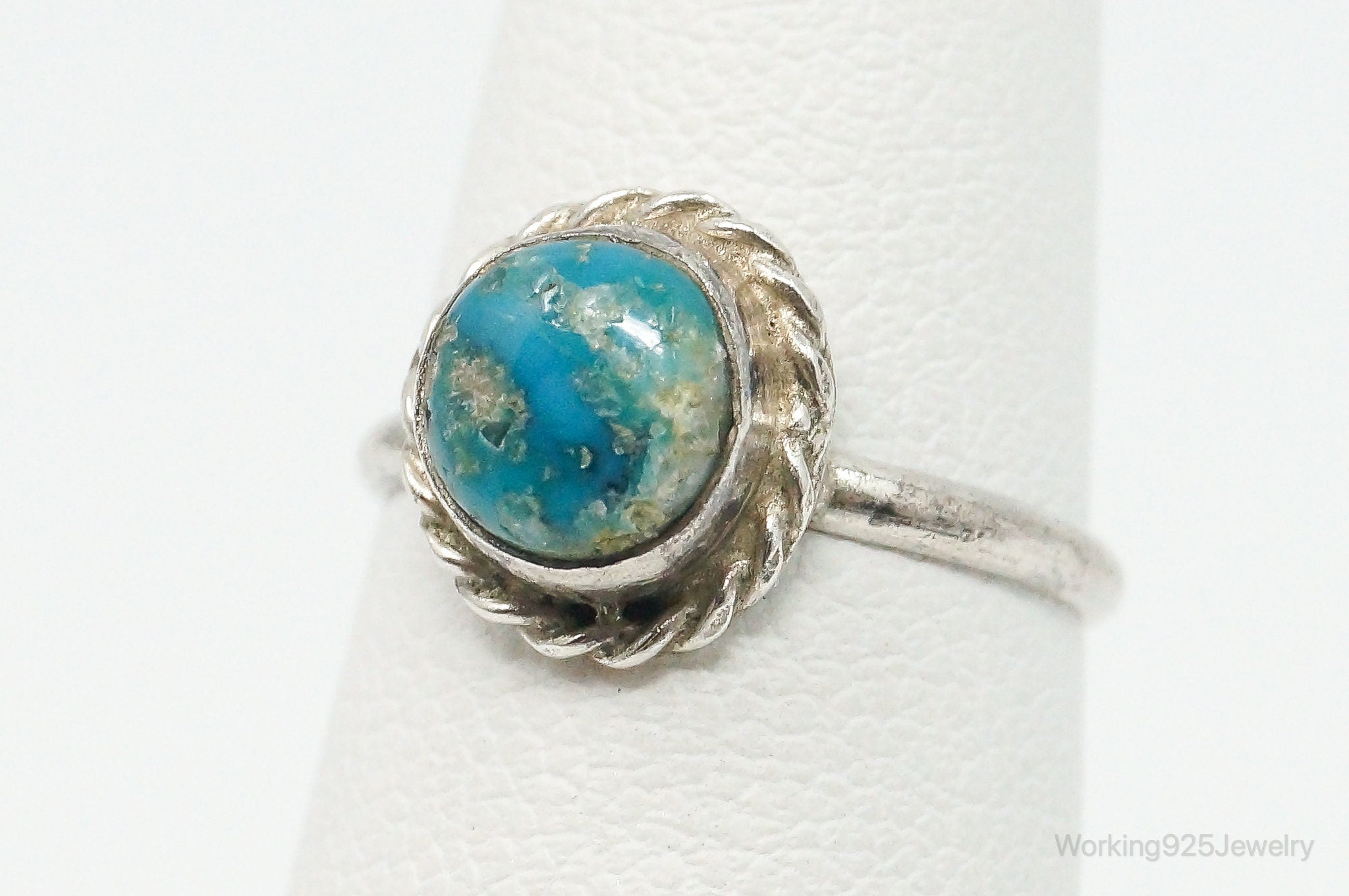 Vintage Native American Turquoise Unsigned Sterling Silver Ring - Size 3.5