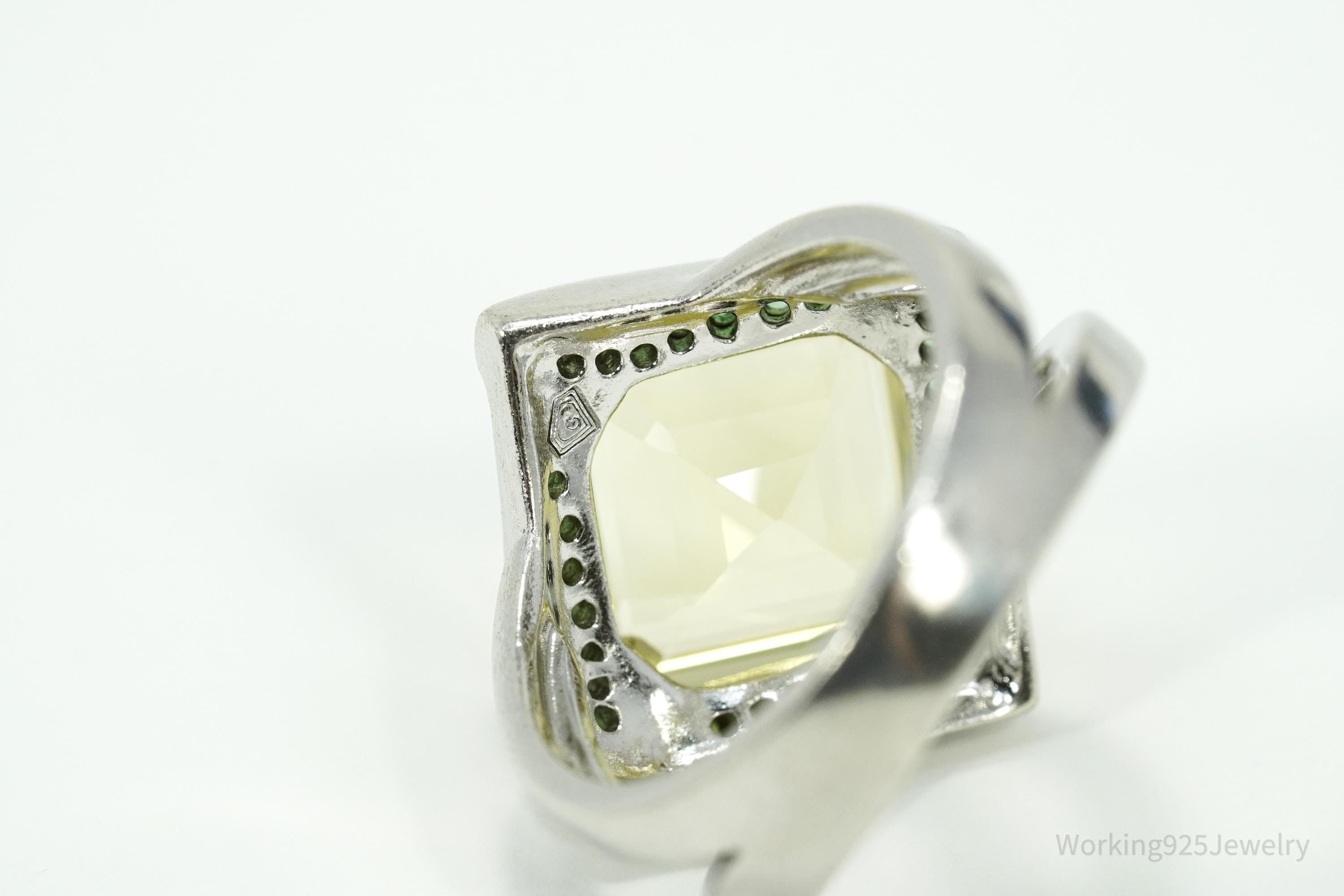 Vintage Lemon Citrine & Emerald Sterling Silver Ring Size 7