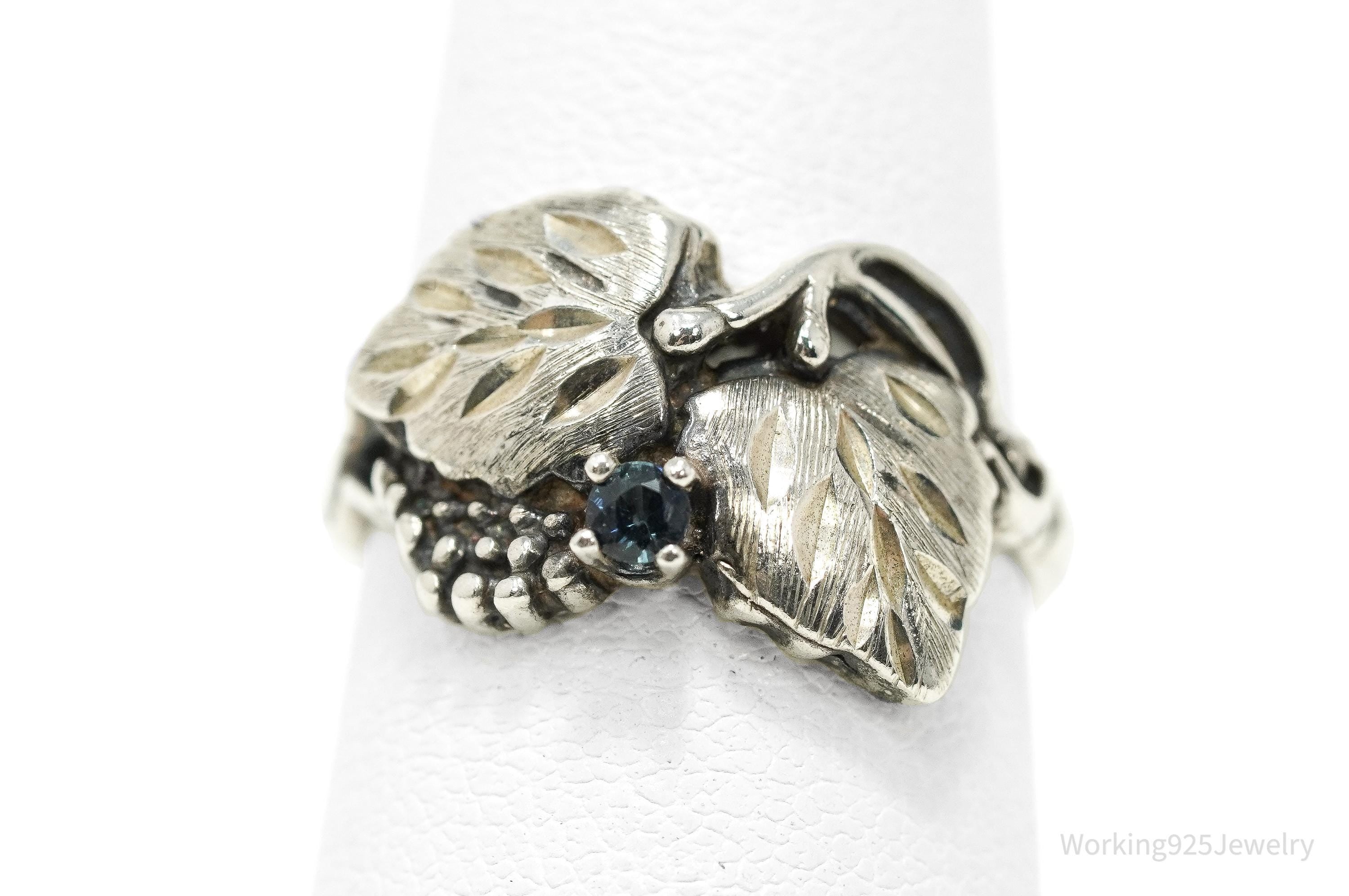 Vintage Sapphire Grape Leaf Sterling Silver Ring - Size 6