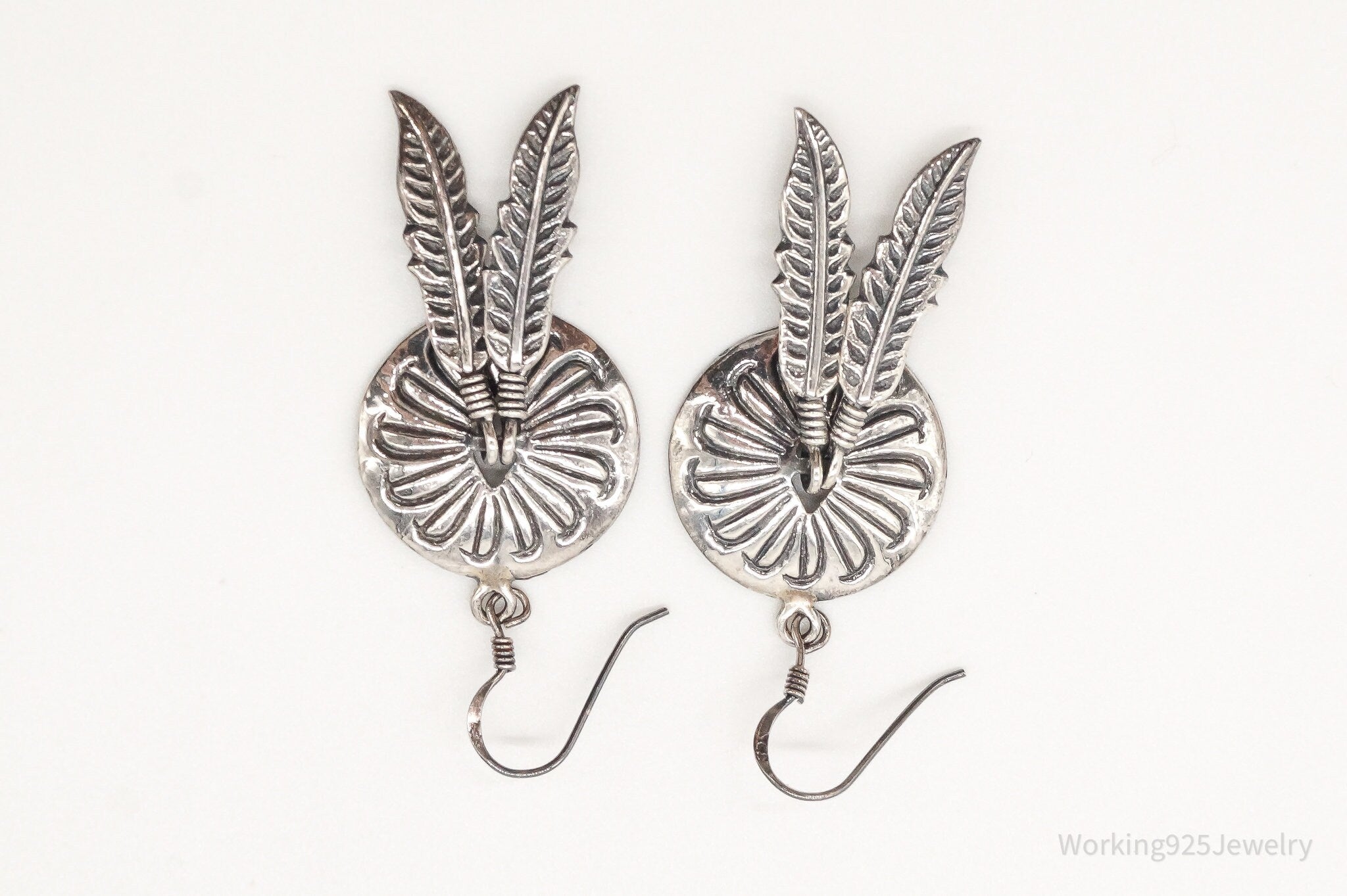 Vintage Southwestern Feather Sterling Silver Earrings