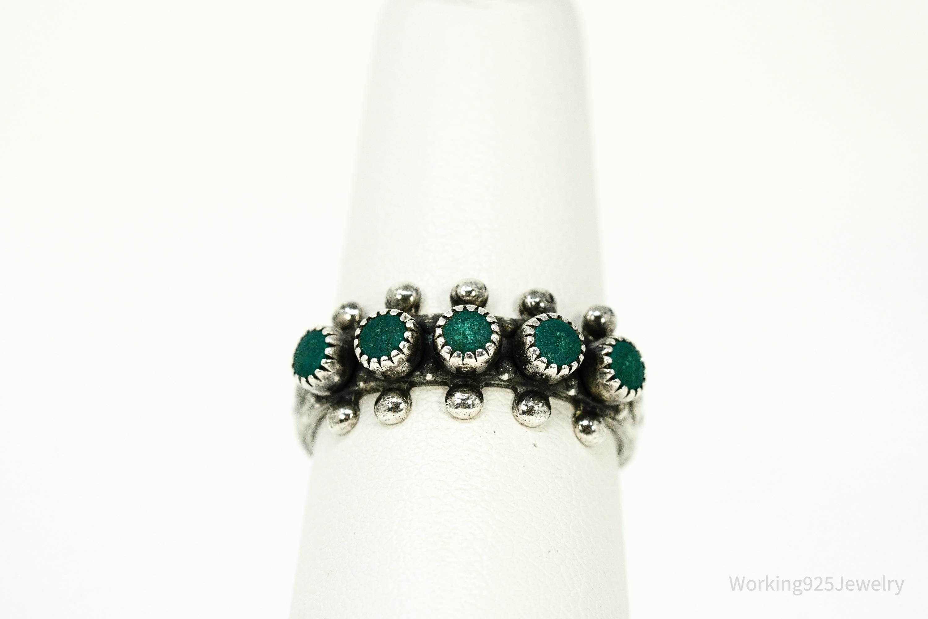 Vintage Handmade Native American Turquoise Sterling Silver Ring - Size 6.5