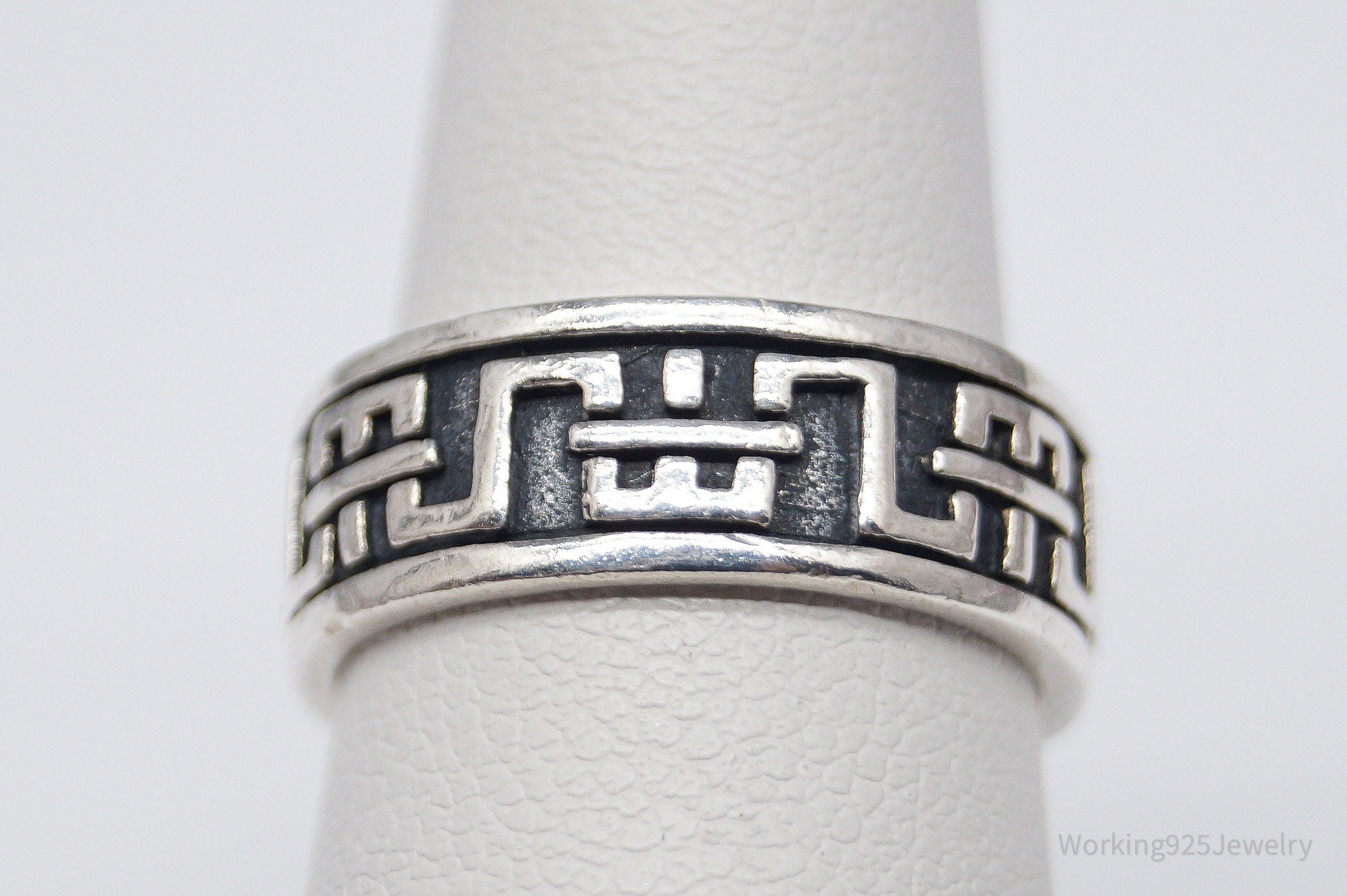 Vintage Aztec Motif Sterling Silver Band Ring - Size 5.5