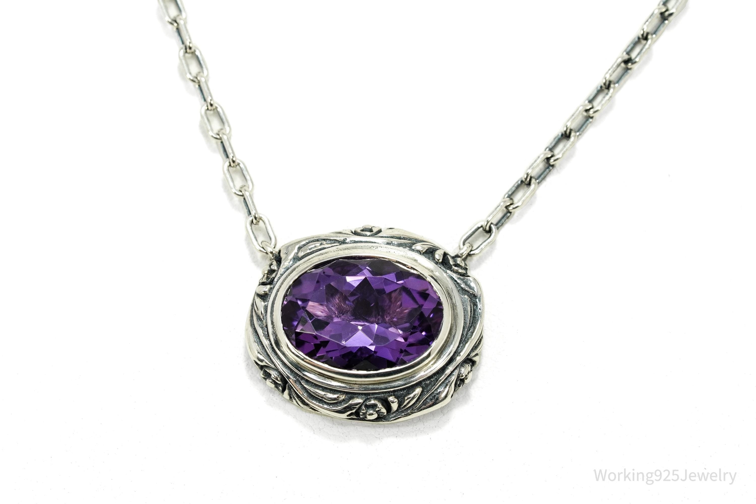 Vintage Large Amethyst Sterling Silver Necklace 17"