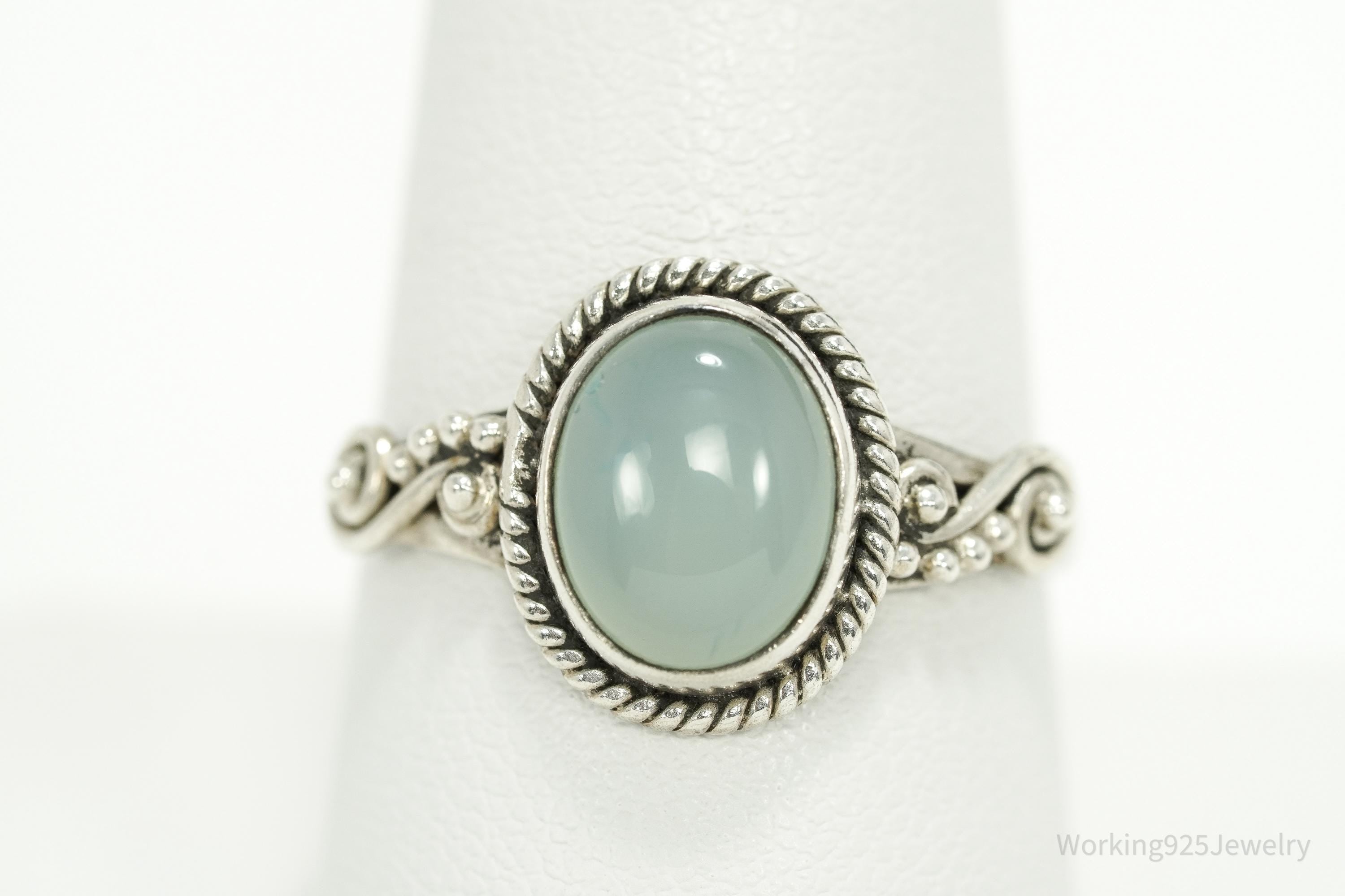 Vintage Aqua Chalcedony Sterling Silver Ring - Size 9