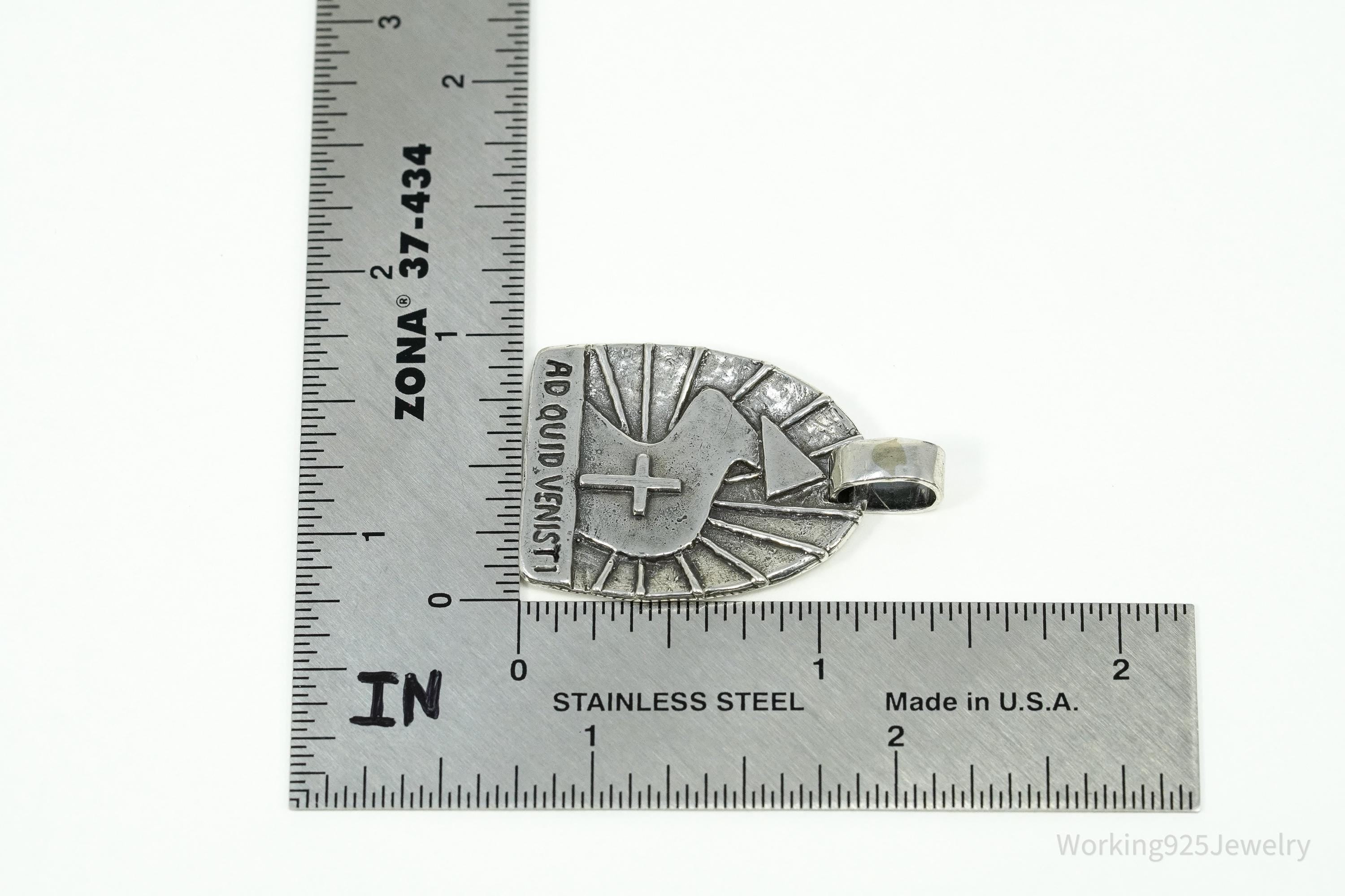 Vintage Acts 8 Sterling Silver Necklace Pendant 1 3/8"