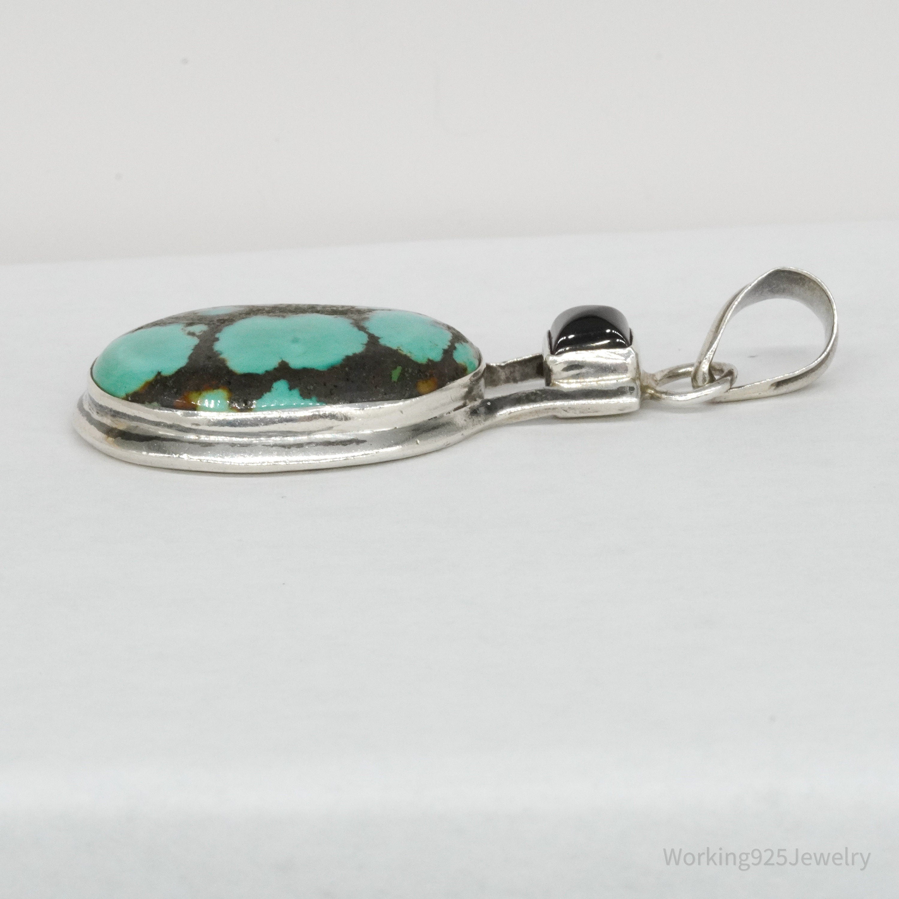 Vintage Turquoise & Rhodolite Garnet Sterling Silver Pendant