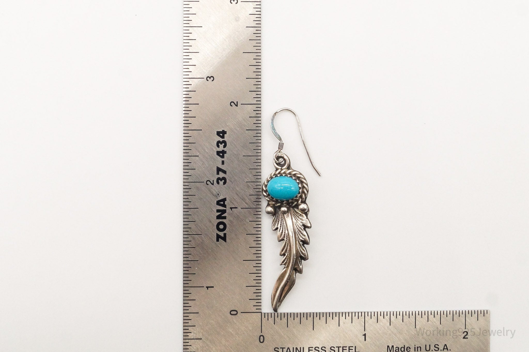 Vintage Native American Turquoise Feather Sterling Silver Earrings