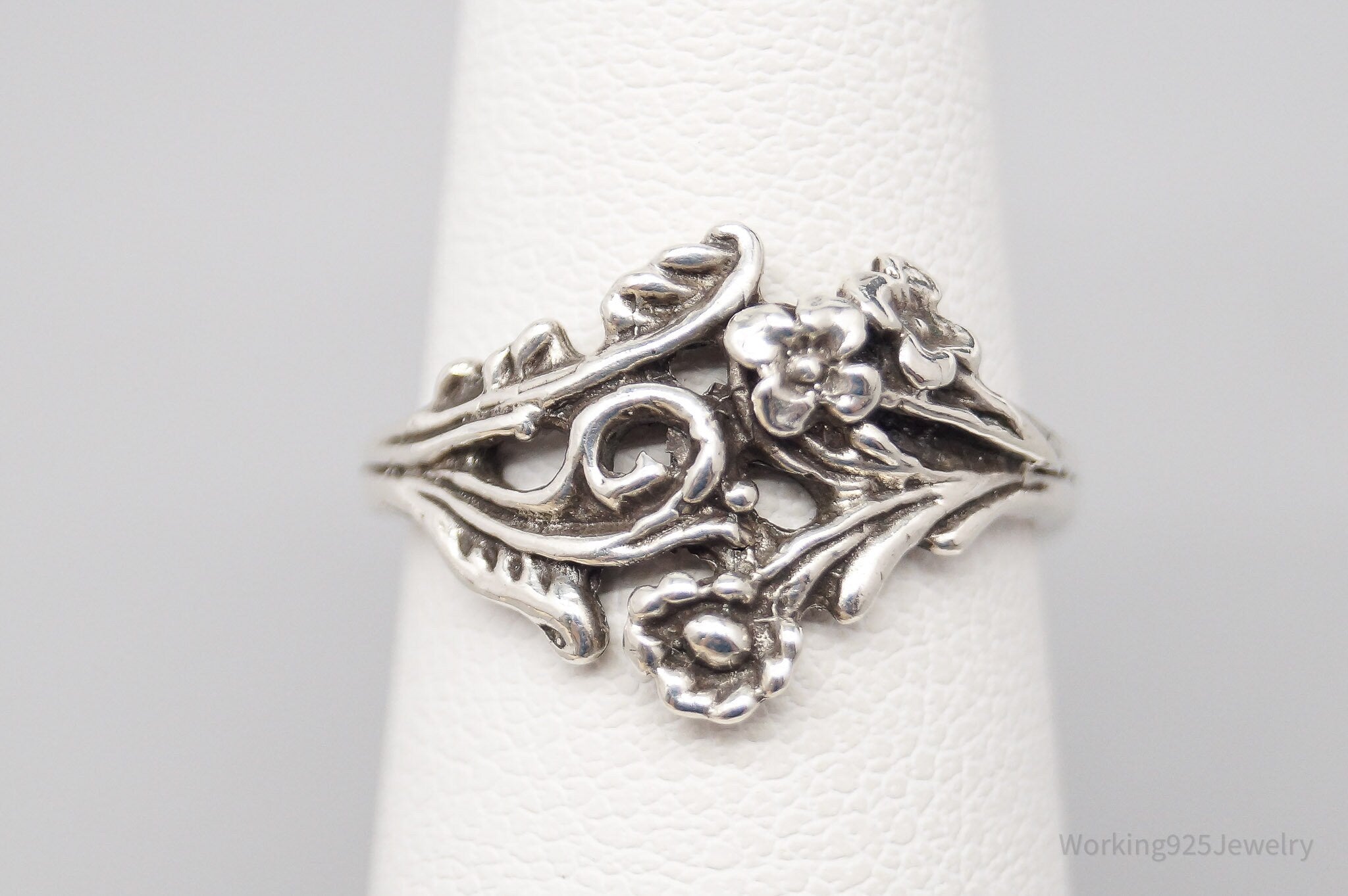 Vintage Flowers Wrap Sterling Silver Ring - Size 5