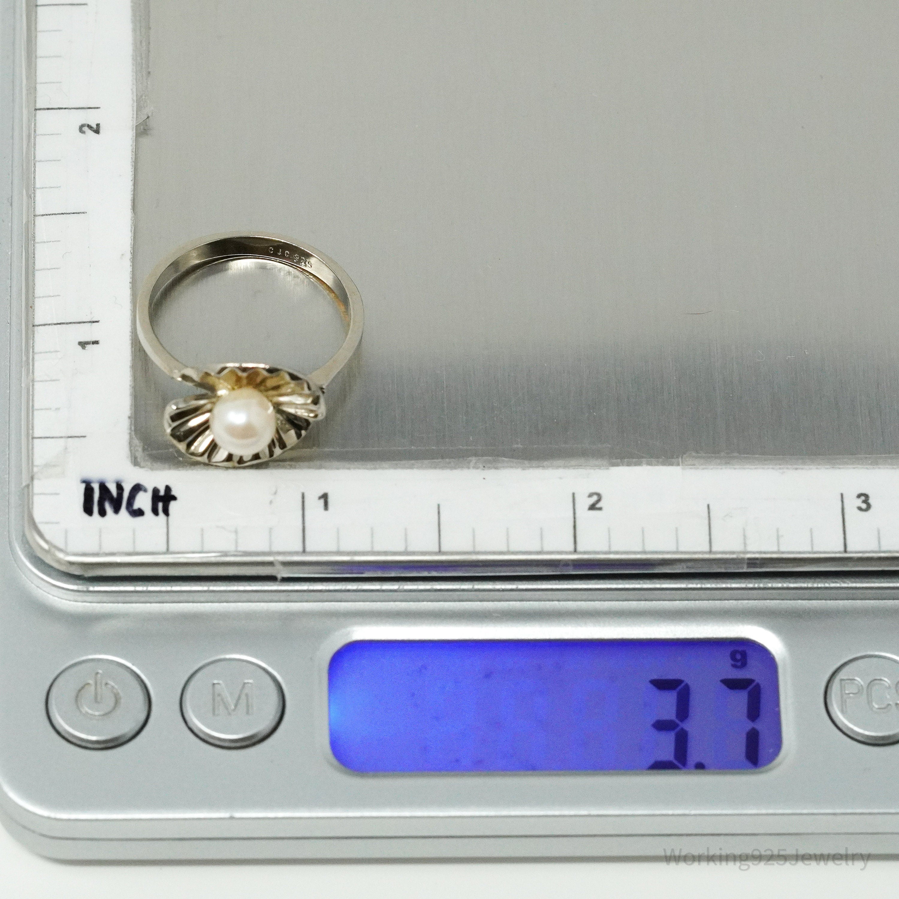 Vintage Pearl Sterling Silver Ring - Size 9