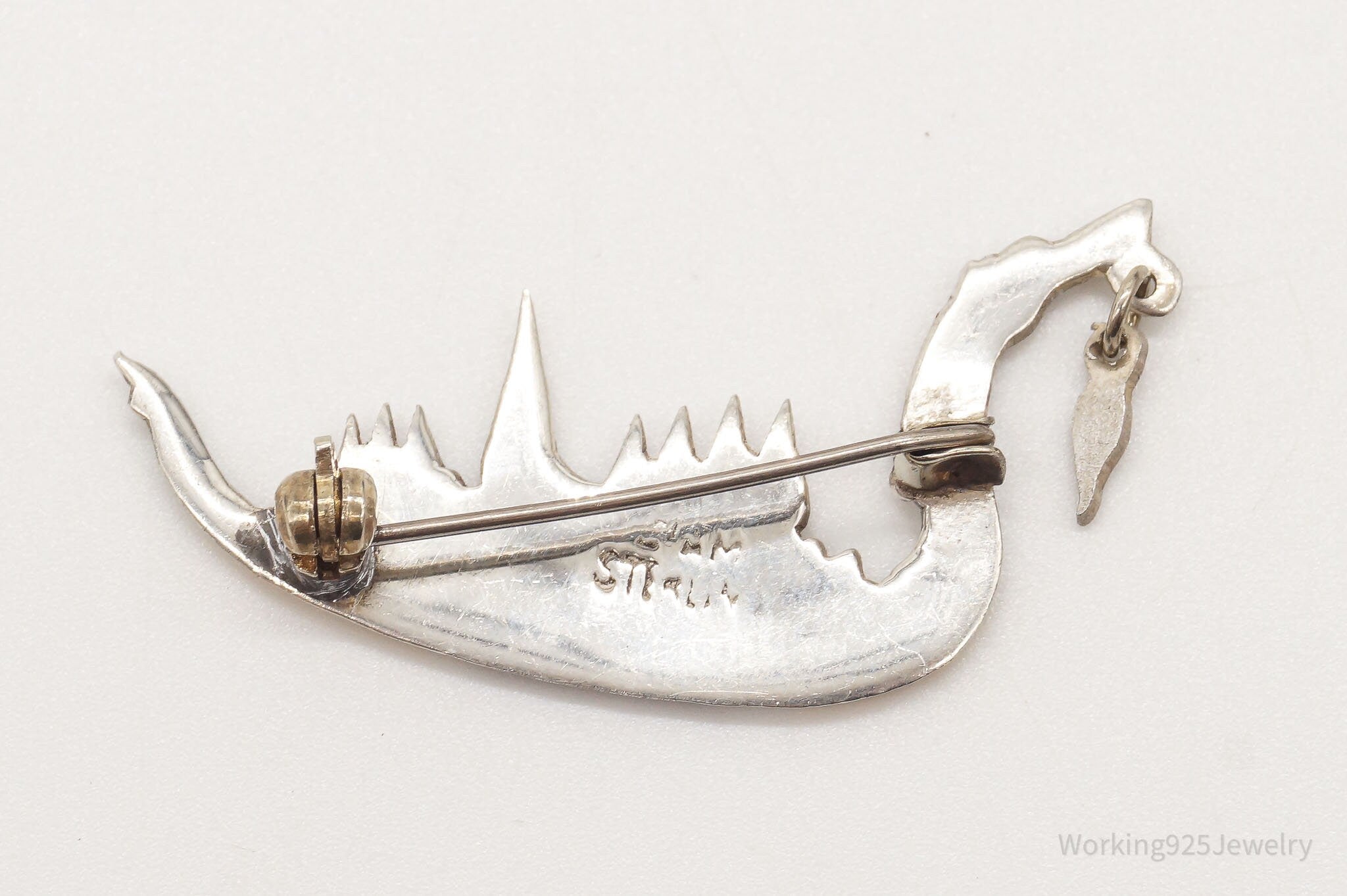 Vintage Siam Suphanahongse Viking Ship Enamel Sterling Silver Brooch