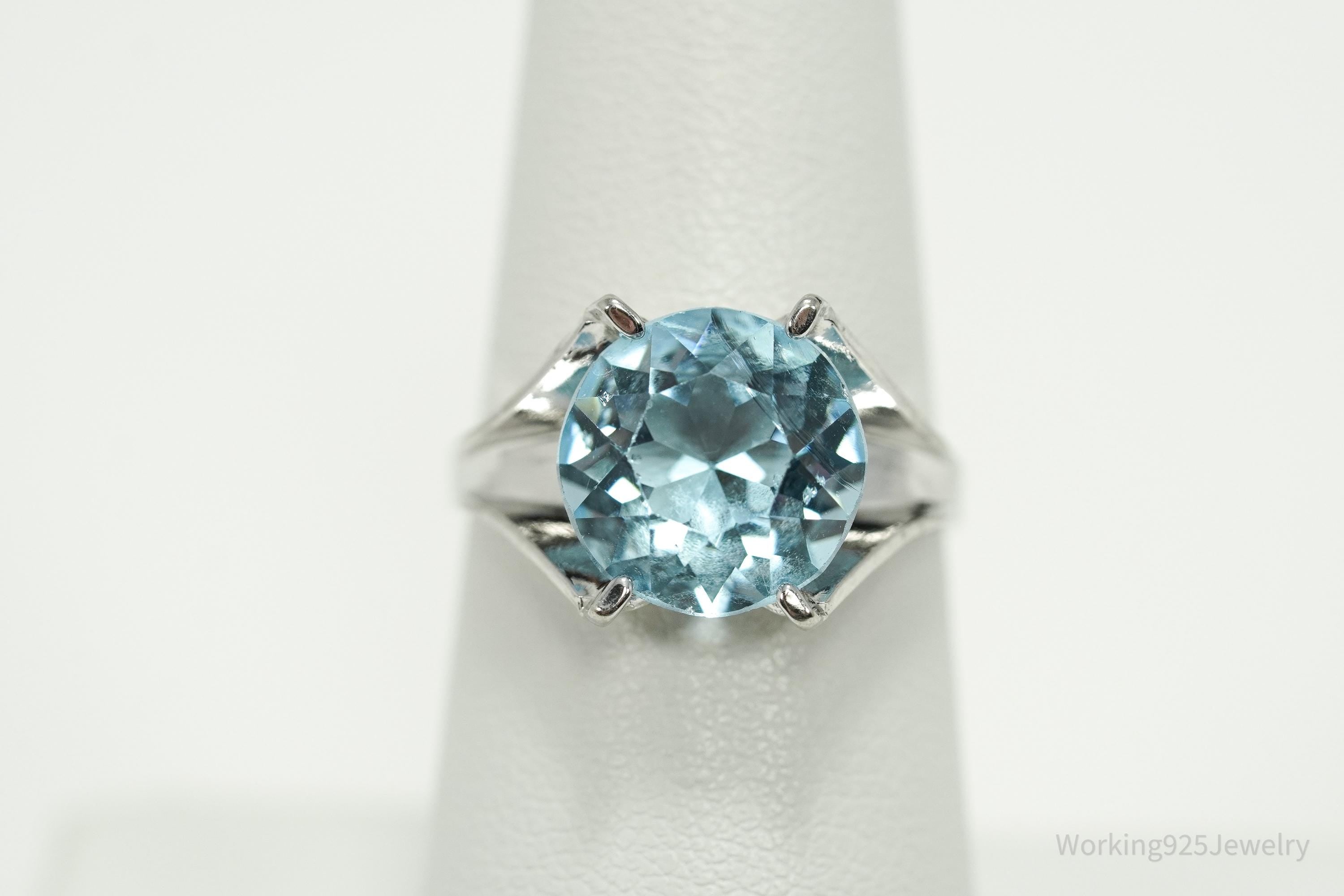 Antique Uncas MFG Co Blue Glass Stone Sterling Silver Ring - Size 6.75