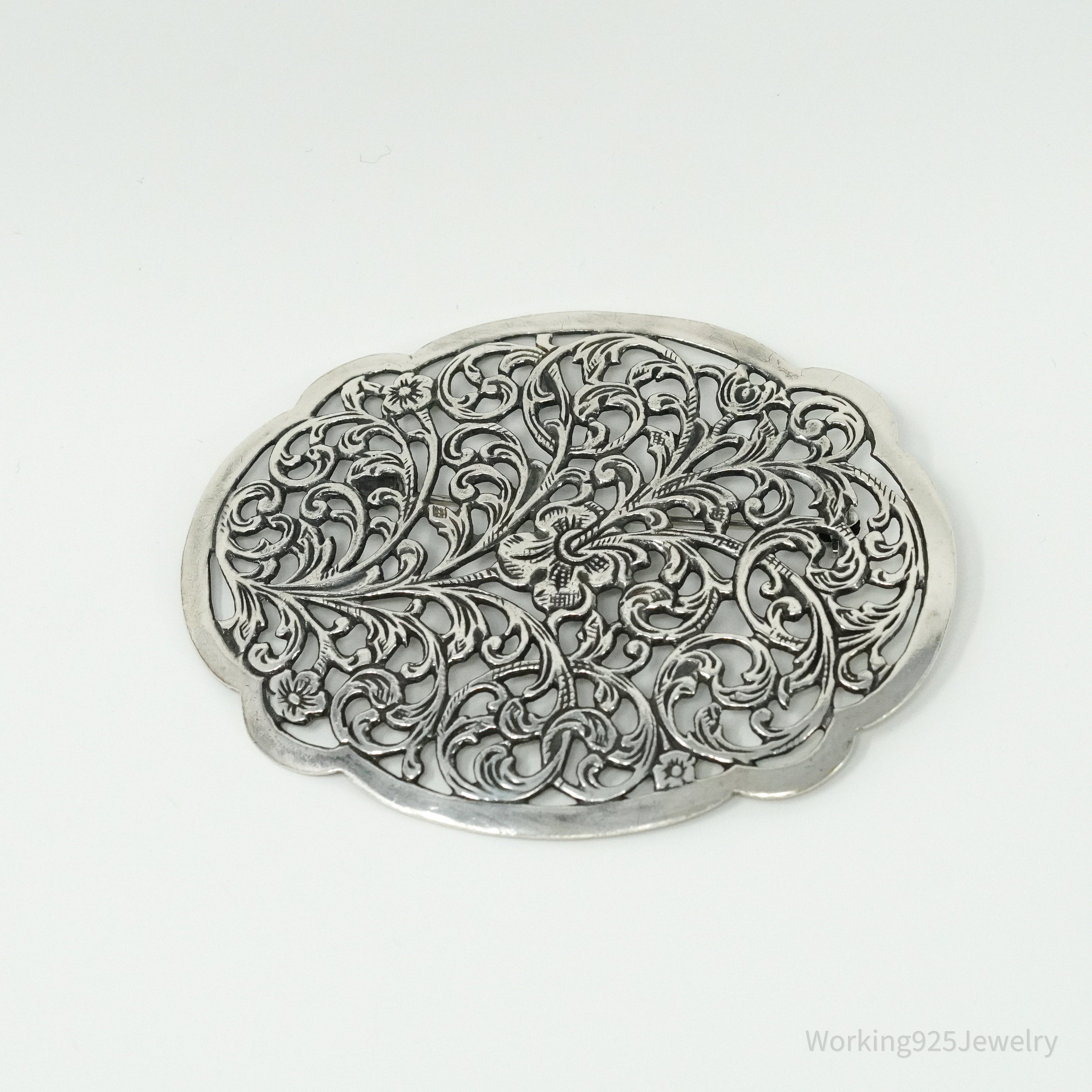 Large Vintage Floral Sterling Silver Brooch Pin 2"