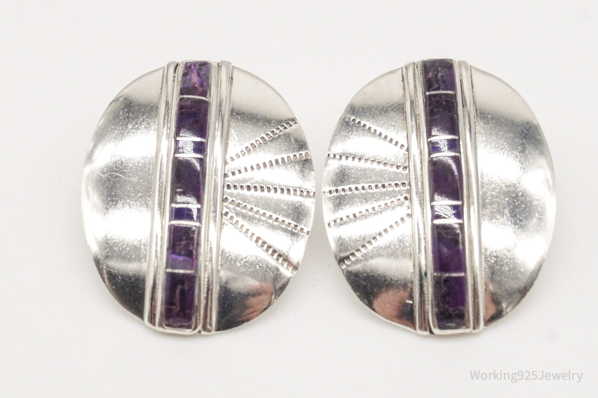 Vintage Native American Charoite Silver Earrings