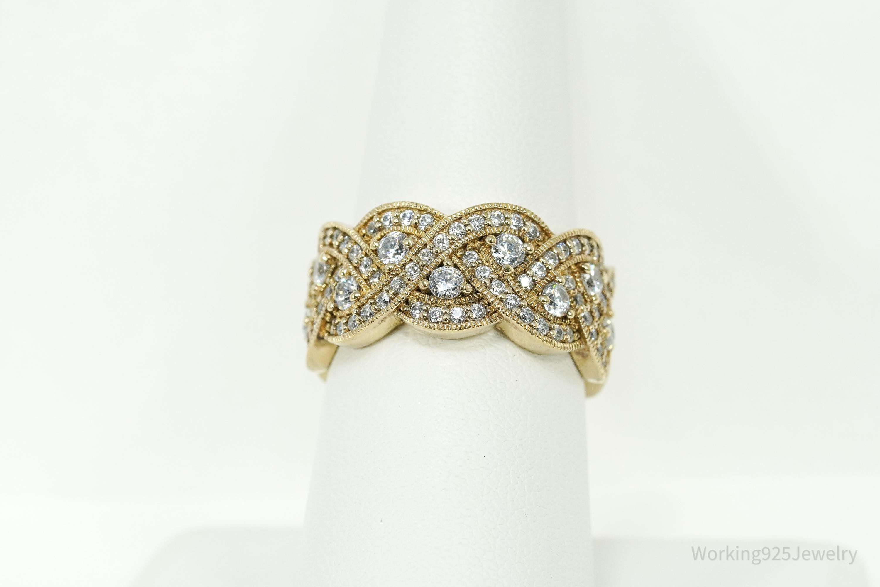 Vintage Cubic Zirconia Gold Vermeil Sterling Silver Band Ring - Size 8