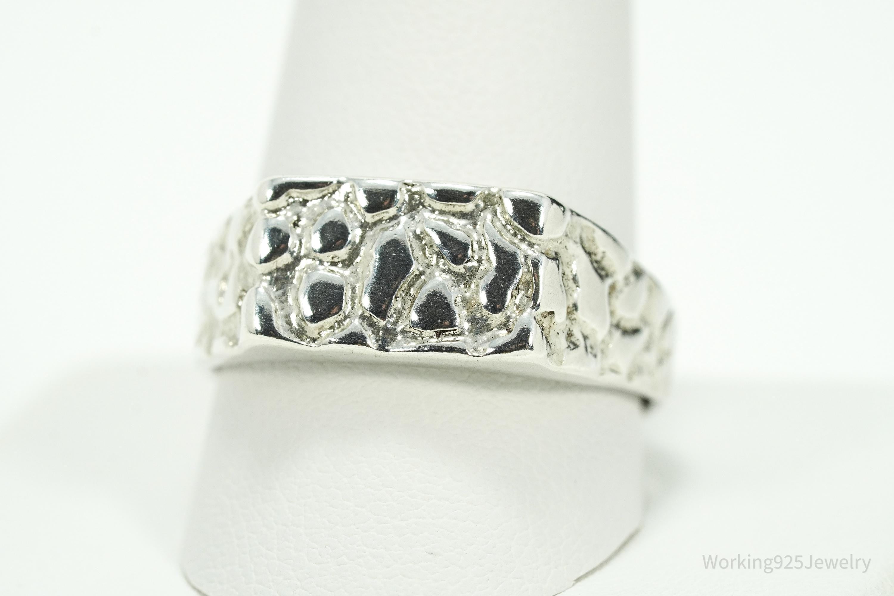 Vintage Nugget Style Sleek Sterling Silver Ring - Size 12.25