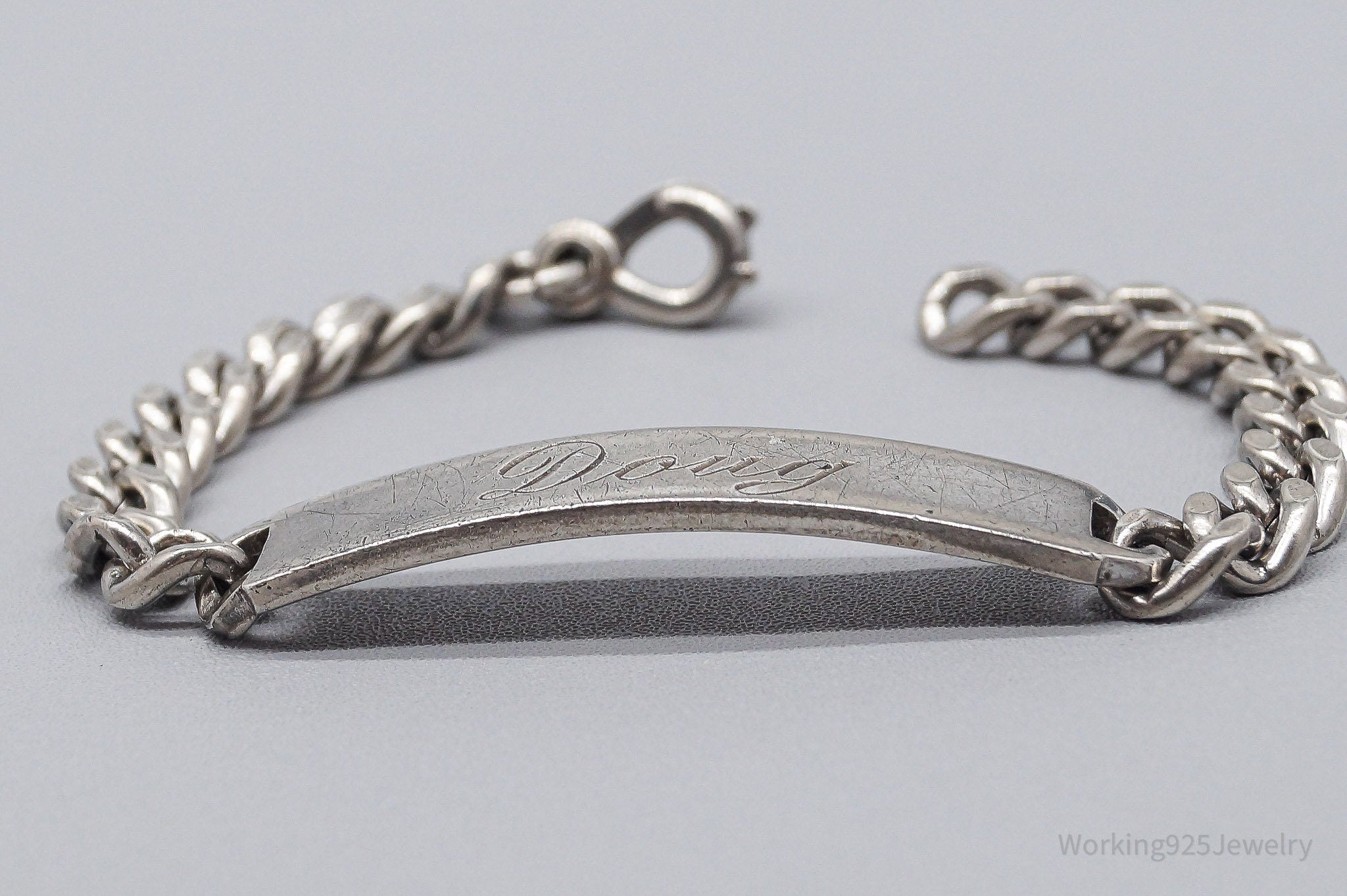 Antique Elco "Doug" Name ID Bar Sterling Silver Bracelet