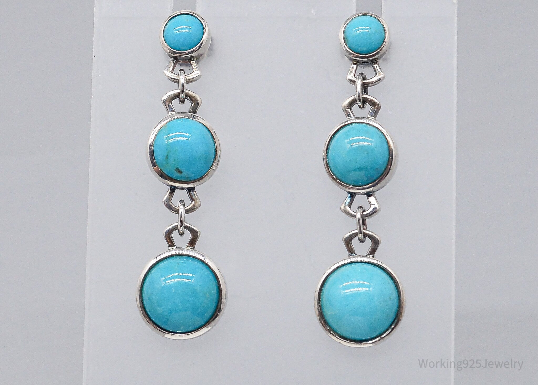 Vintage Designer Whitney Kelly WK Blue Turquoise Sterling Silver Earrings