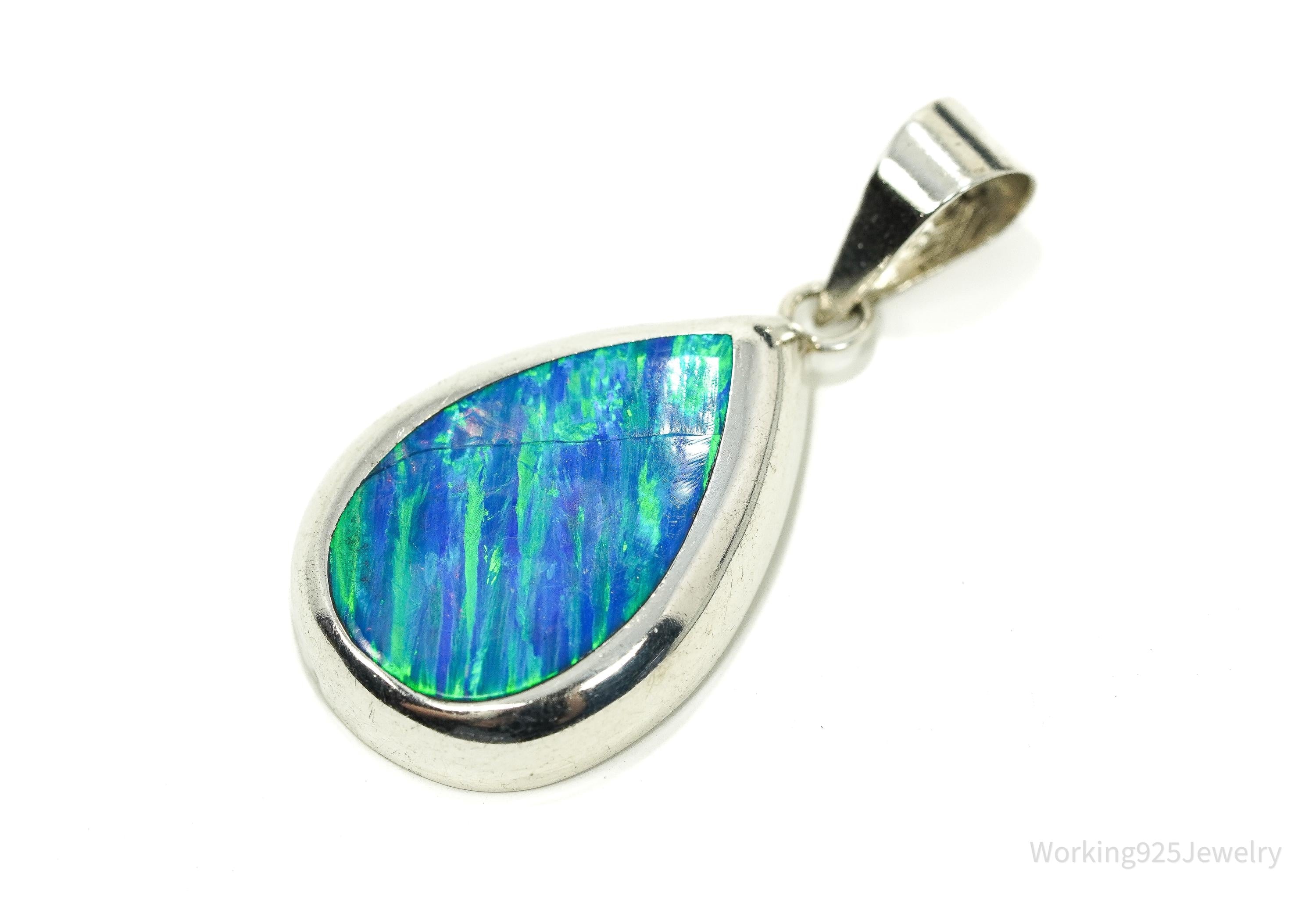 Vintage Opal Inlay Mexico 950 Silver Pendant