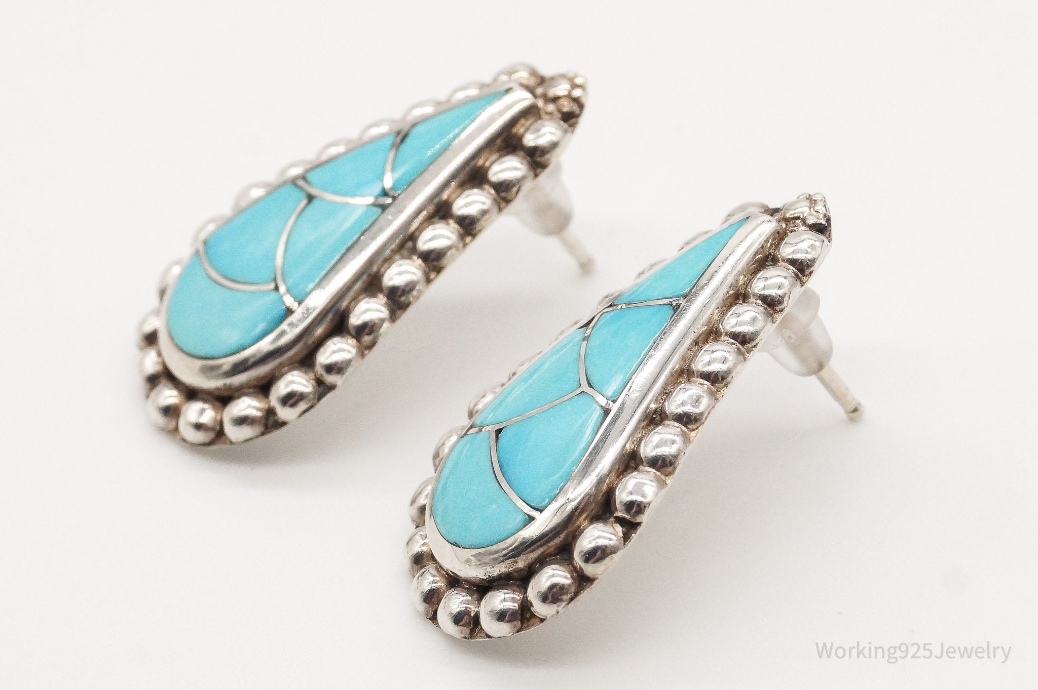 Vintage Native American Zuni Turquoise Silver Earrings