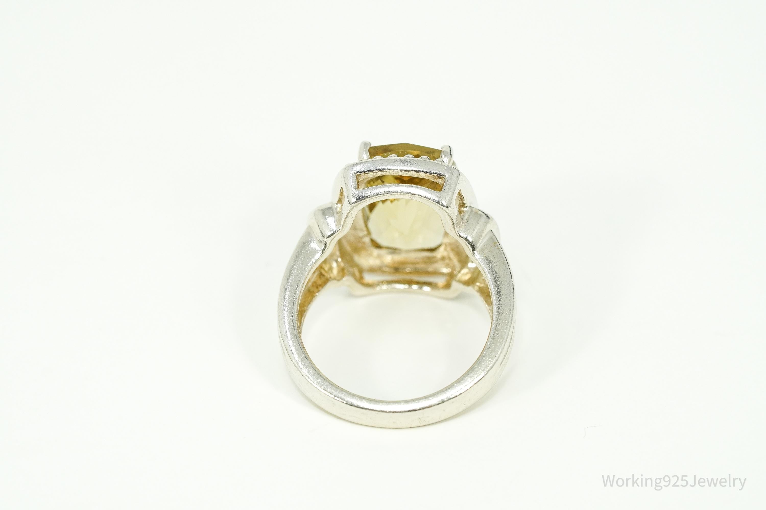 Vintage Large Lemon Quartz Gold Vermeil Sterling Silver Ring - Size 8