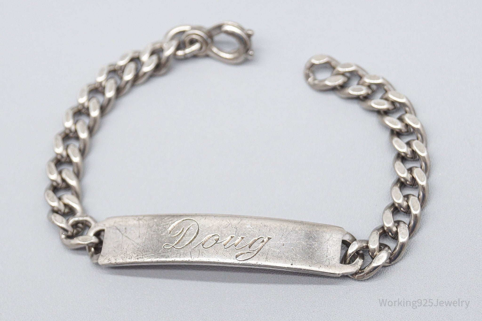 Antique Elco "Doug" Name ID Bar Sterling Silver Bracelet