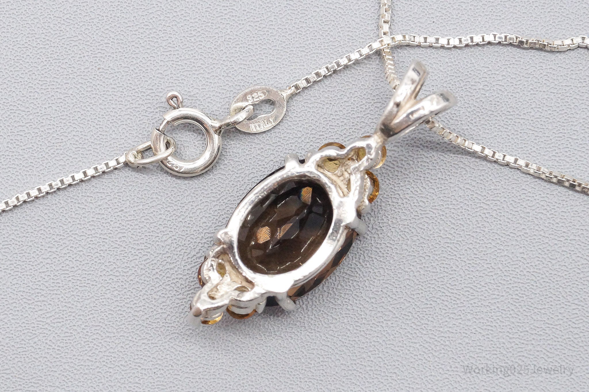 Vintage Smoky Topaz Citrine Art Deco Sterling Silver Necklace 18"