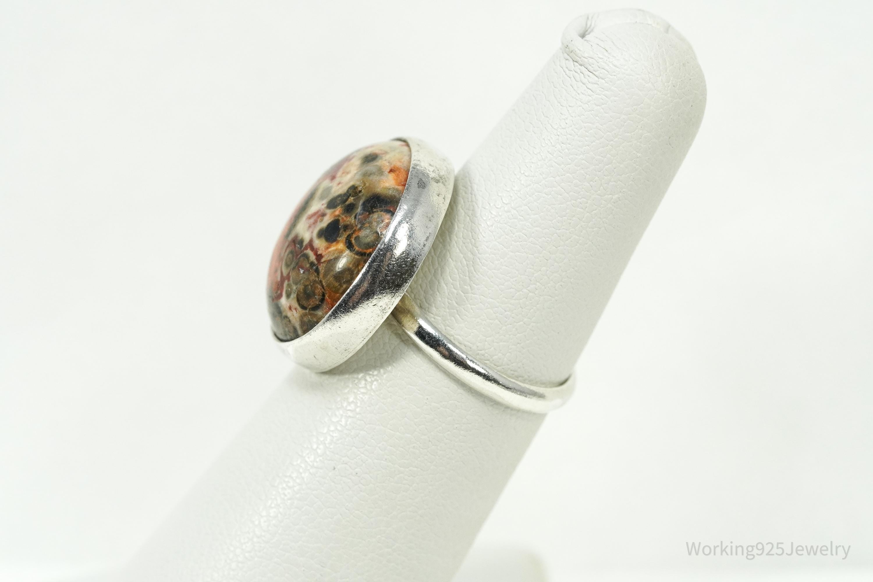 Vintage Large Jasper Silver Ring - Size 5.25
