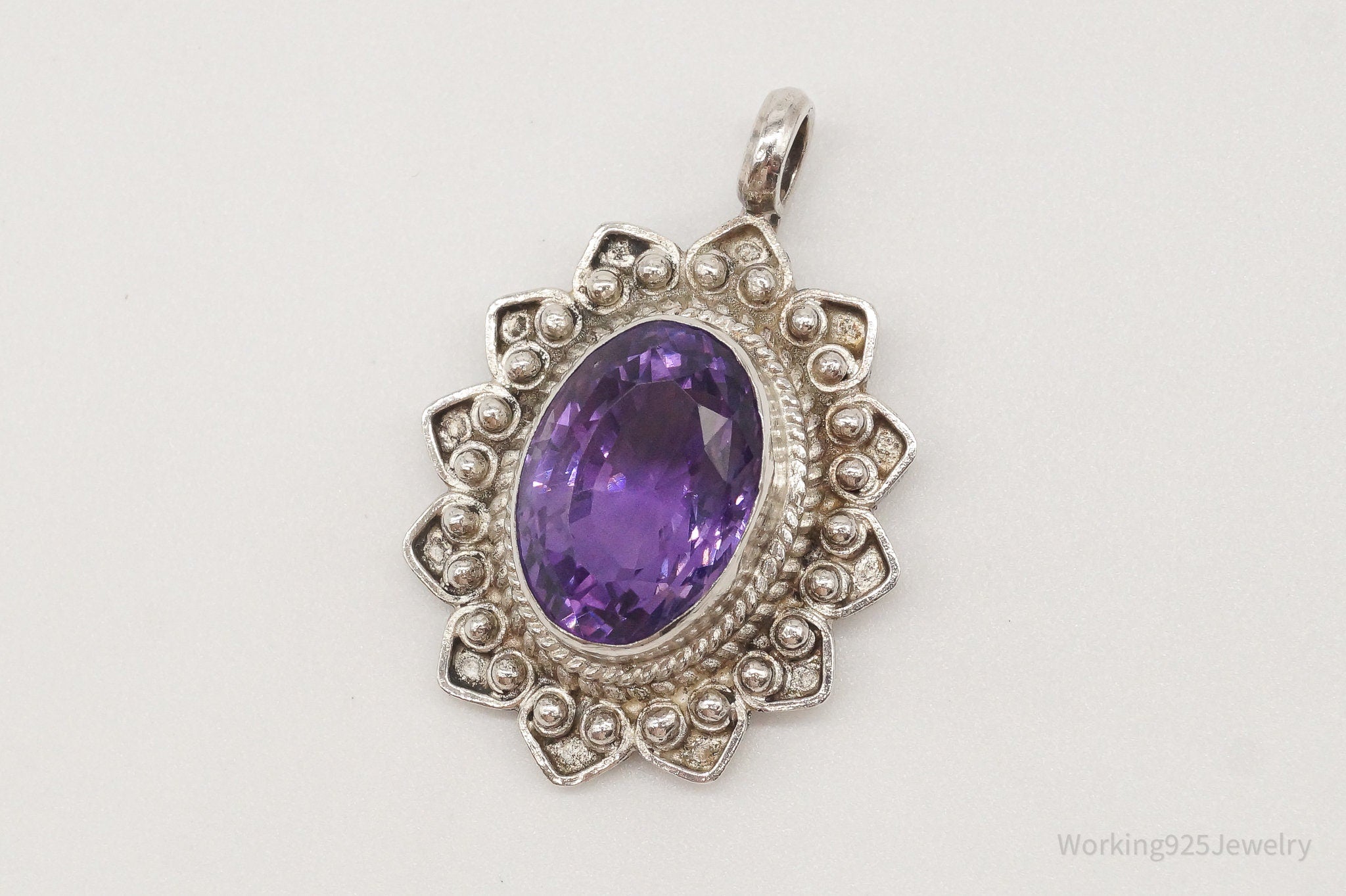 Vintage Large Amethyst Sterling Silver Pendant