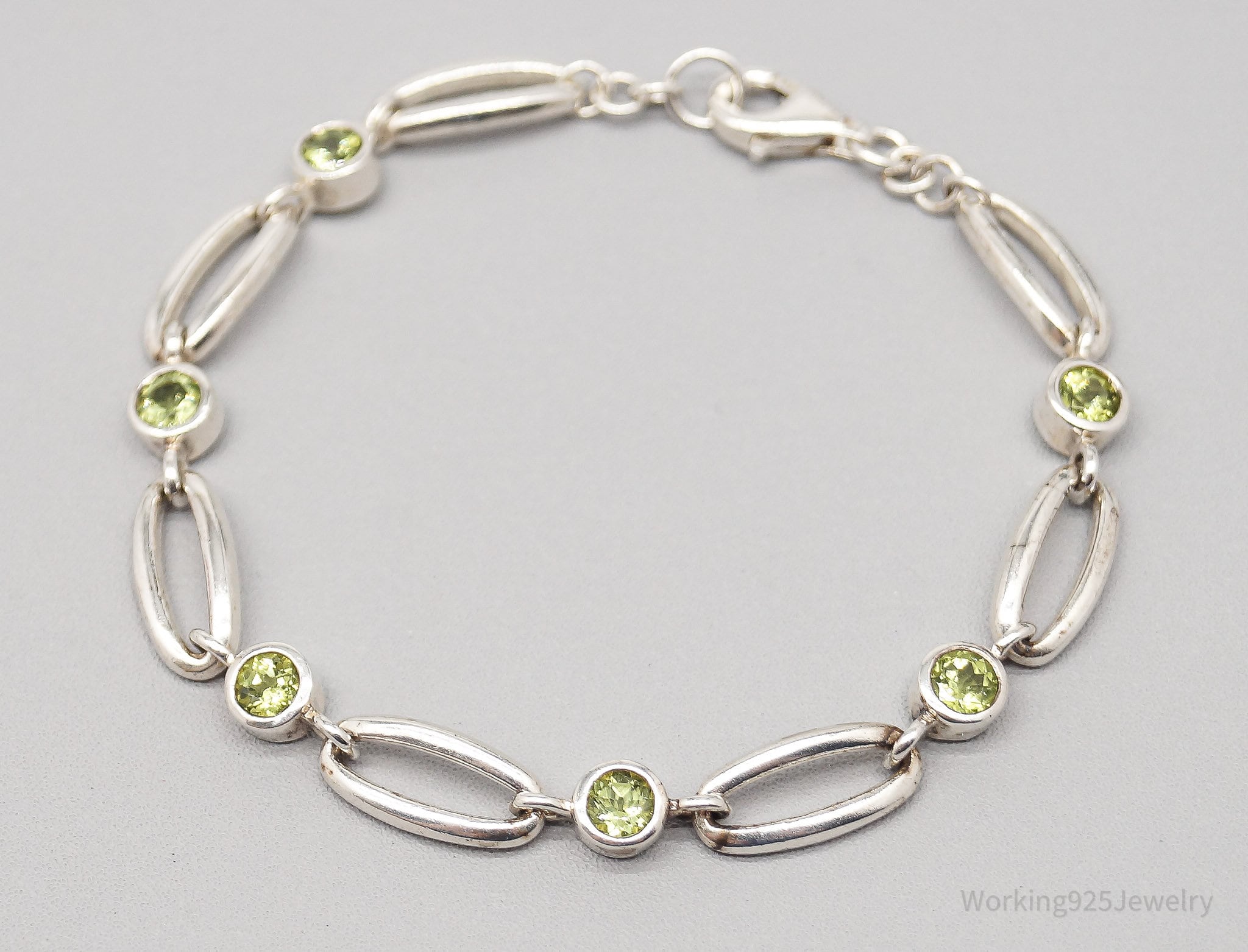 Vintage Peridot Sterling Silver Bracelet - 7"