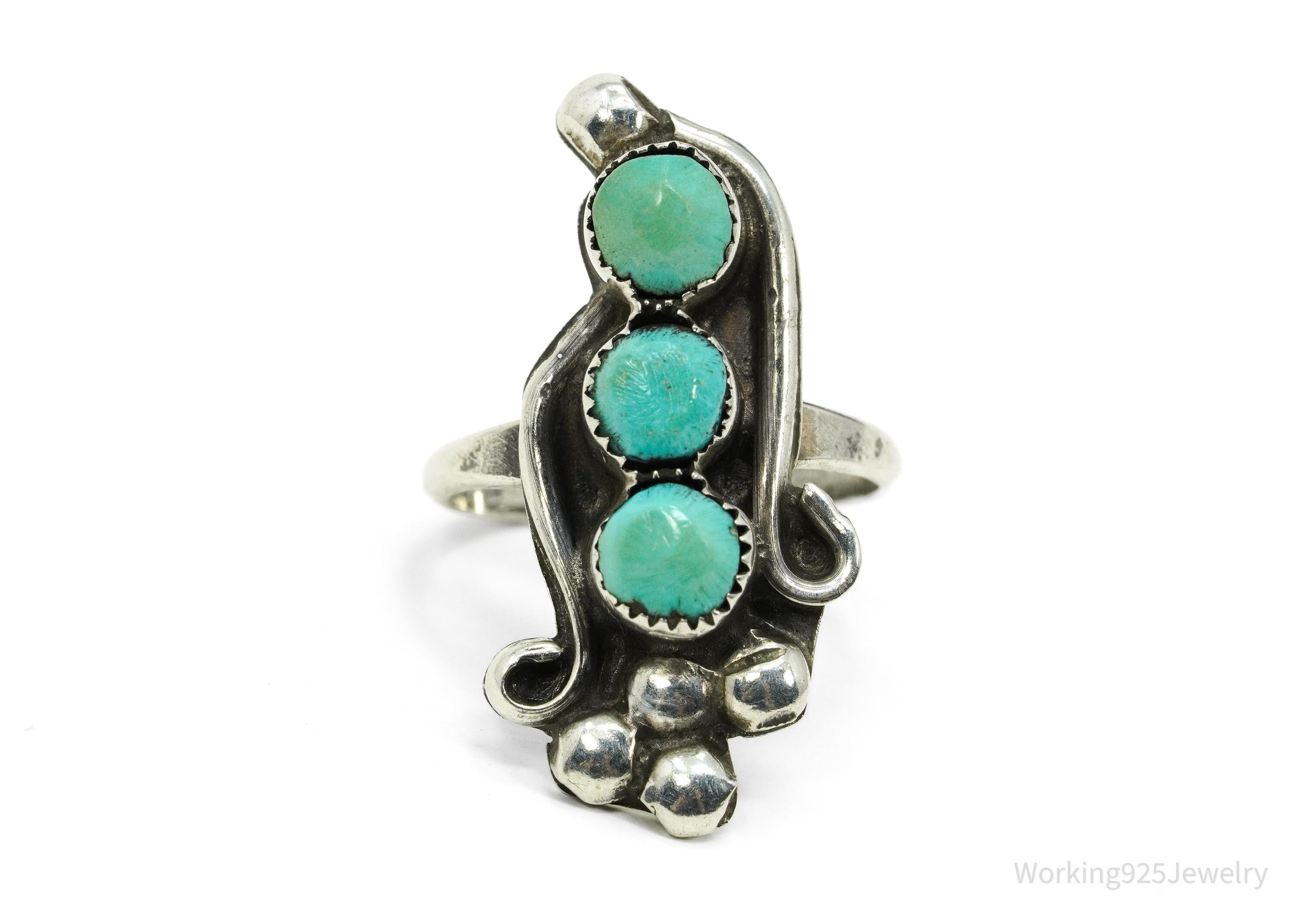 Vintage Native American Turquoise Unsigned Silver Ring - Size 6