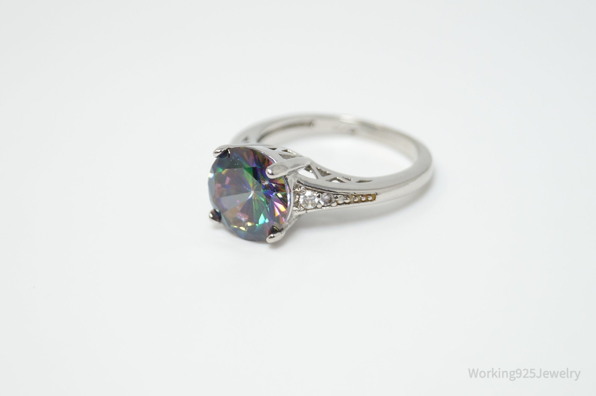 Vintage Rainbow Mystic Topaz CZ Sterling Silver Ring - Size 7