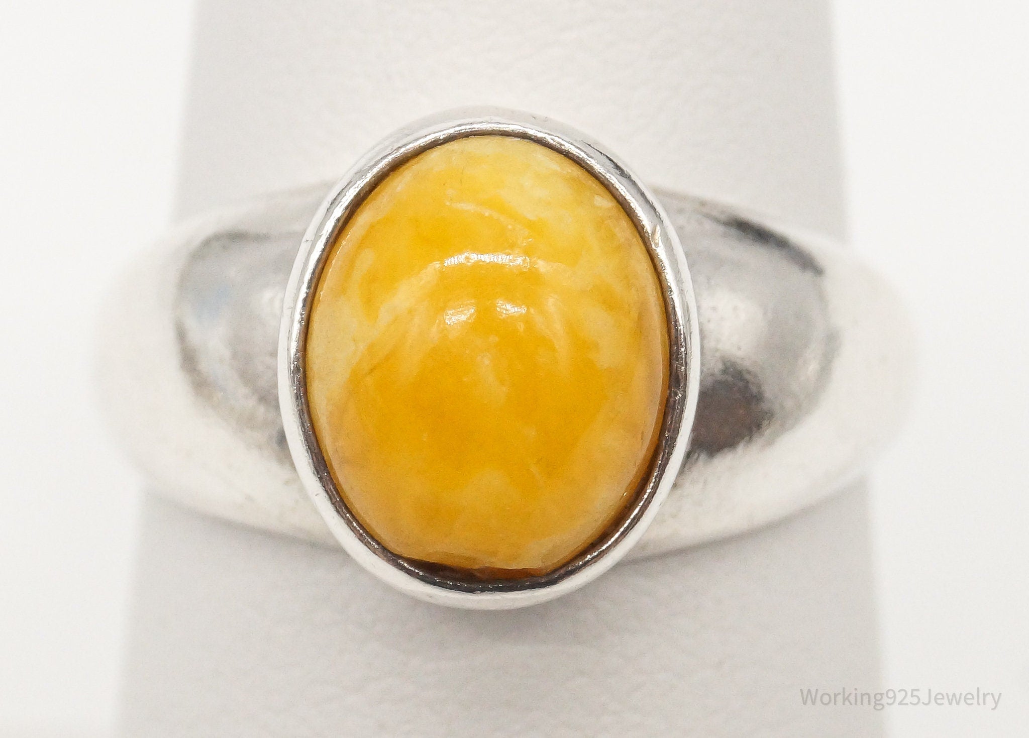 Vintage Yellow Amber Sterling Silver Ring - Size 6.5