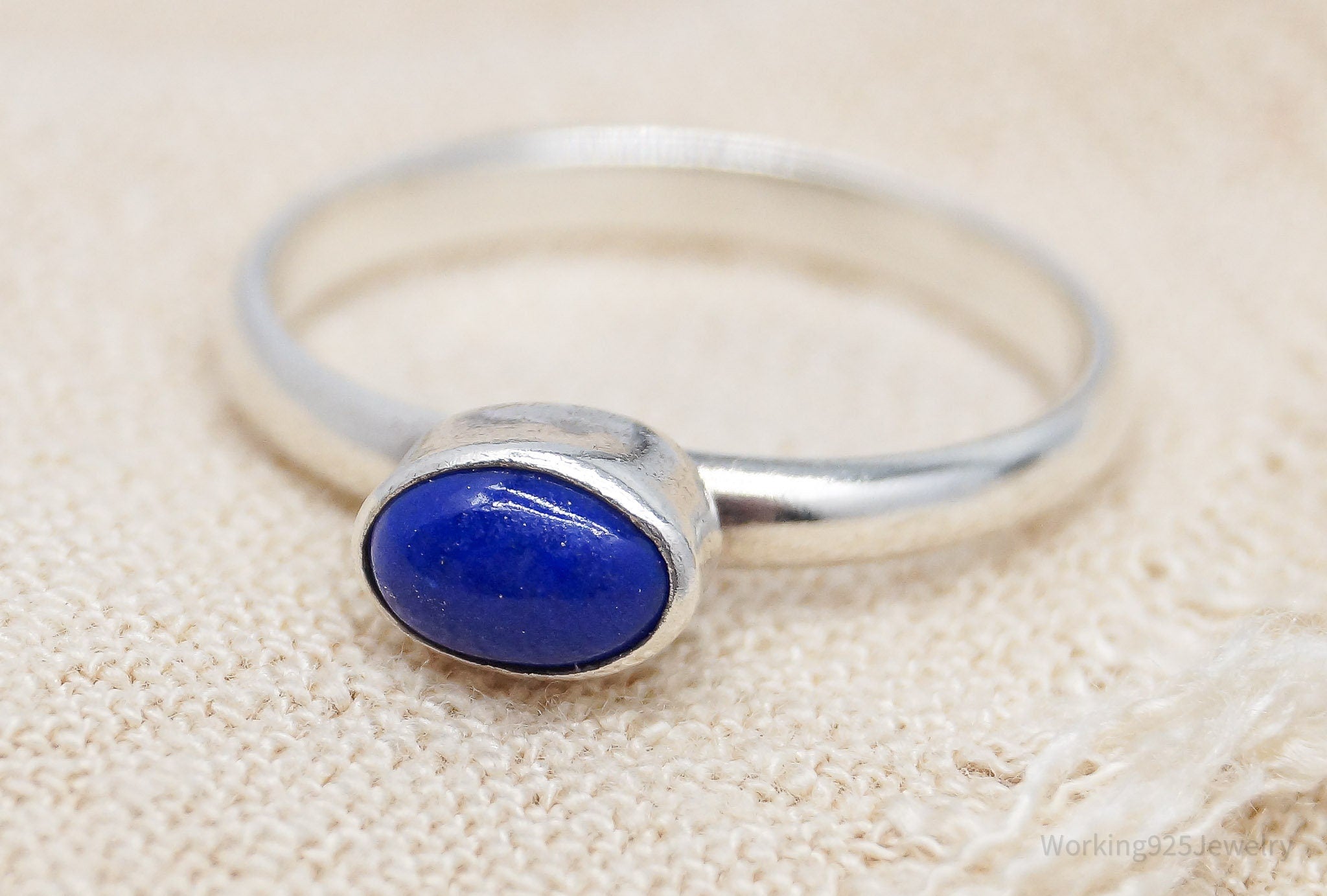 Vintage Lapis Lazuli Silver Ring - Size 6