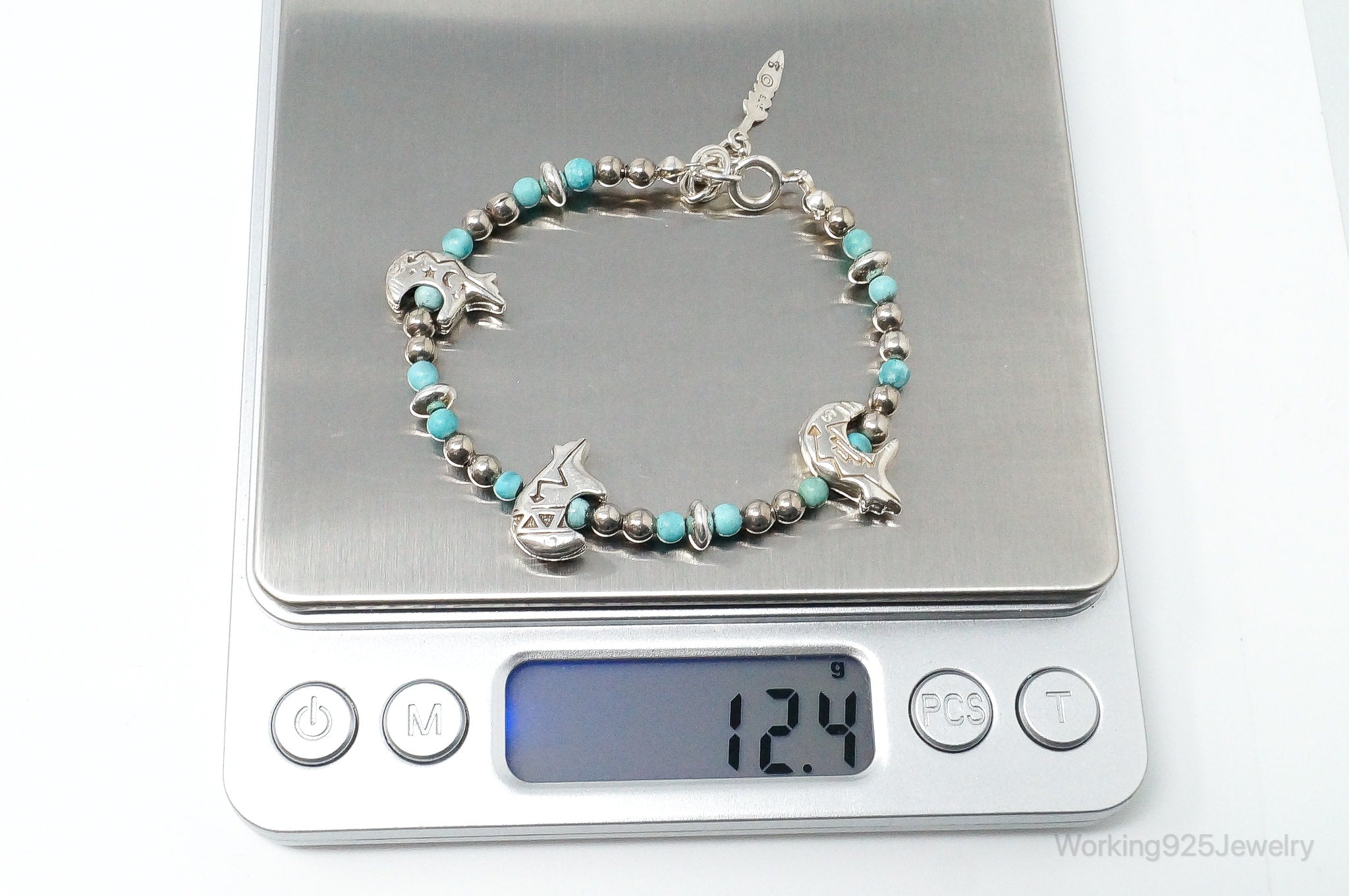 Vintage Shube's Manufacturing Inc Turquoise Sterling Silver Bead Bracelet