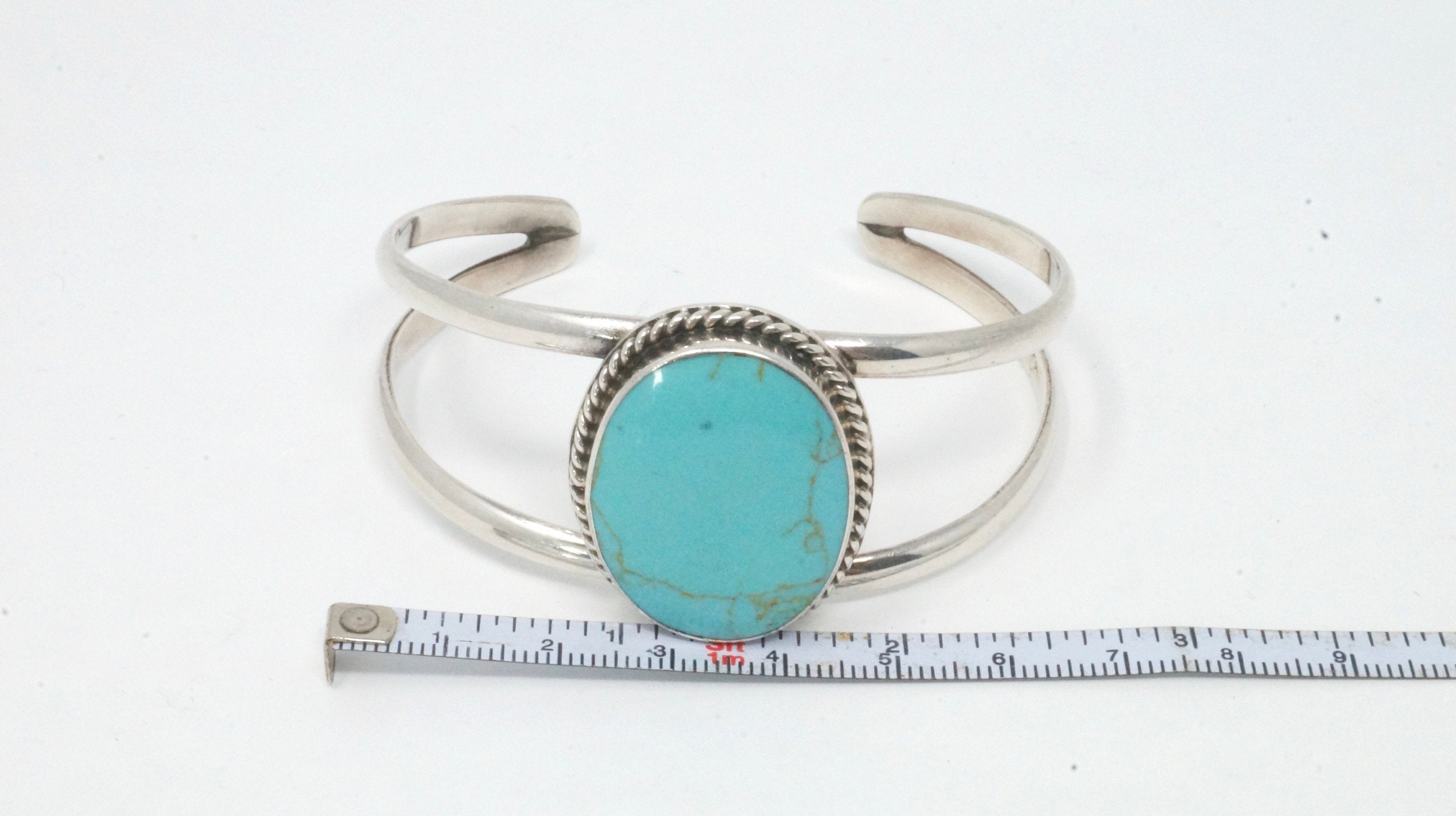 Vintage Mexico ATI Turquoise Southwest Style Sterling Silver Cuff Bracelet