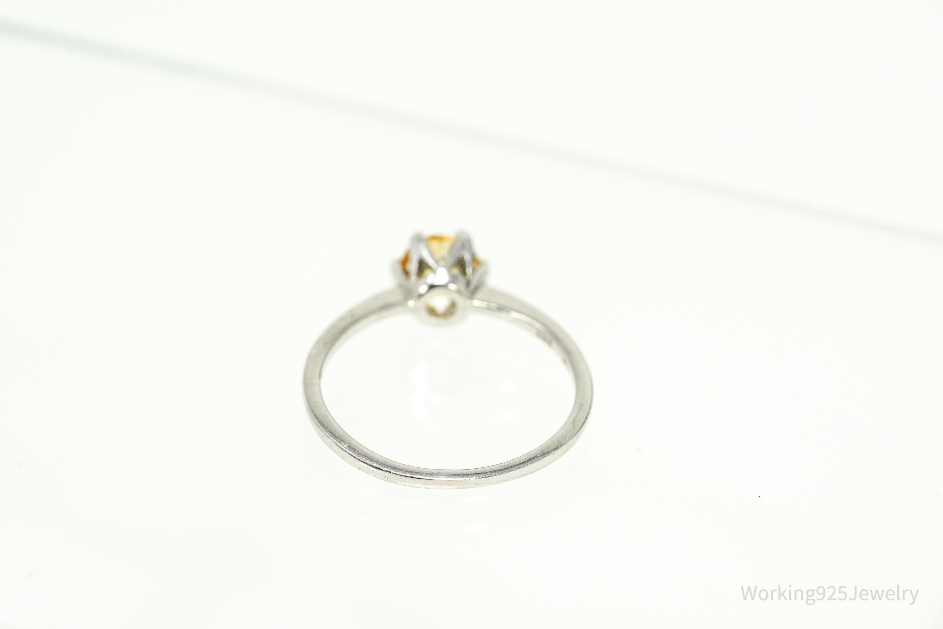 Vintage RJ Citrine Gemstone Sterling Silver Ring - Size 8.25