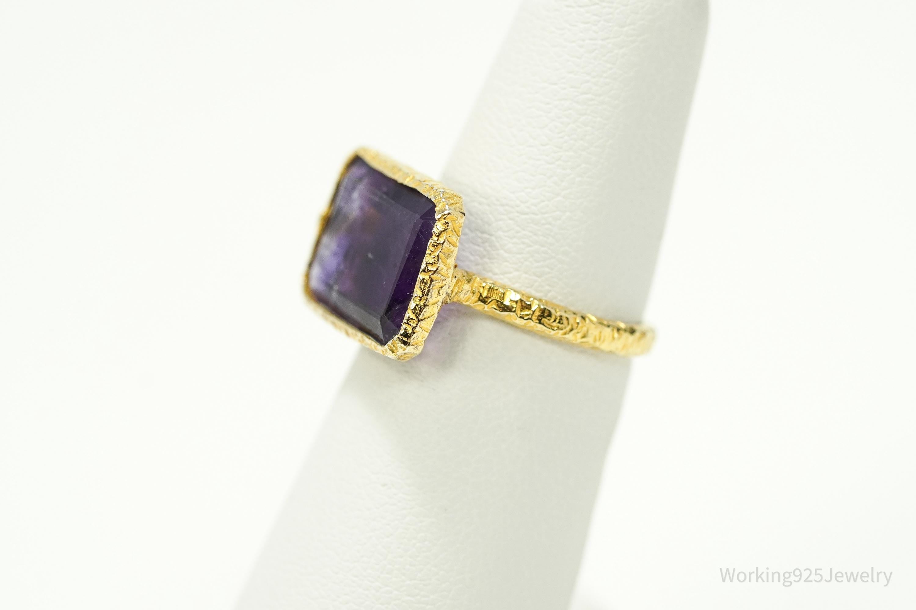 Vintage Purple Amethyst Gold Vermeil Sterling Silver Ring SZ 5.5