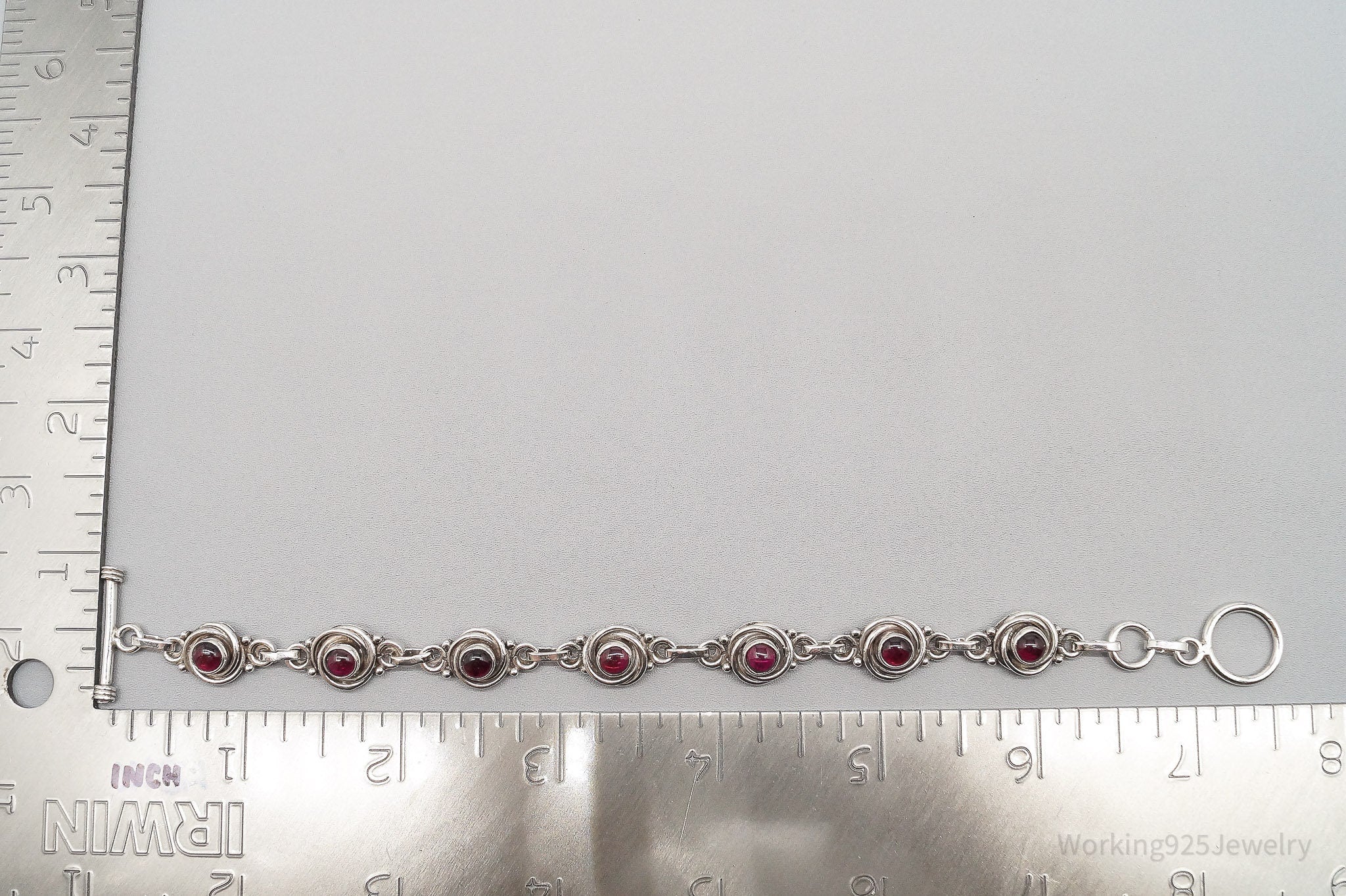 Vintage Rhodolite Garnet Sterling Silver Toggle Bracelet