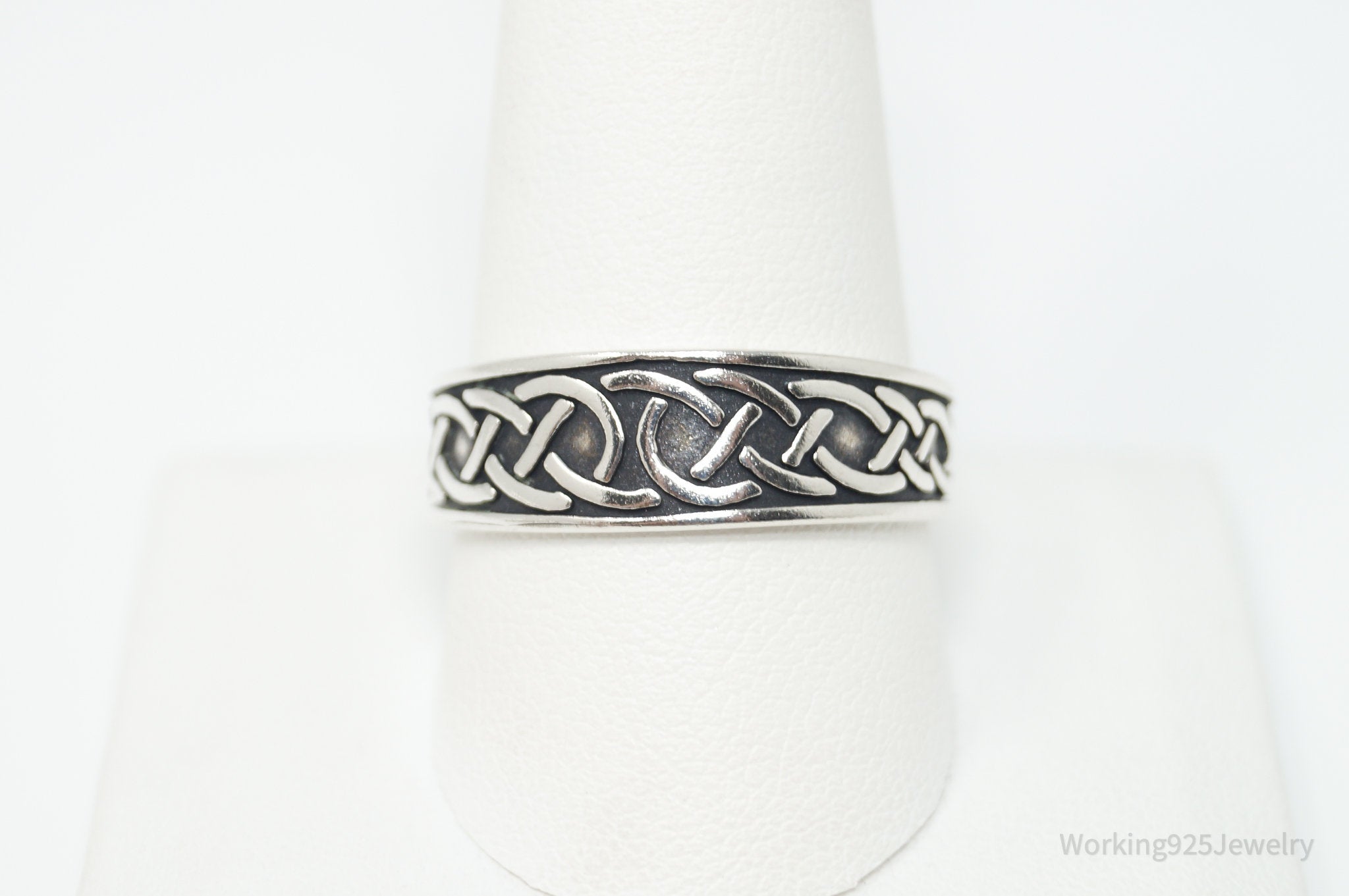 Vintage Native WJ Waldeck Johnson Tribal Sterling Silver Band Ring Sz 10.75