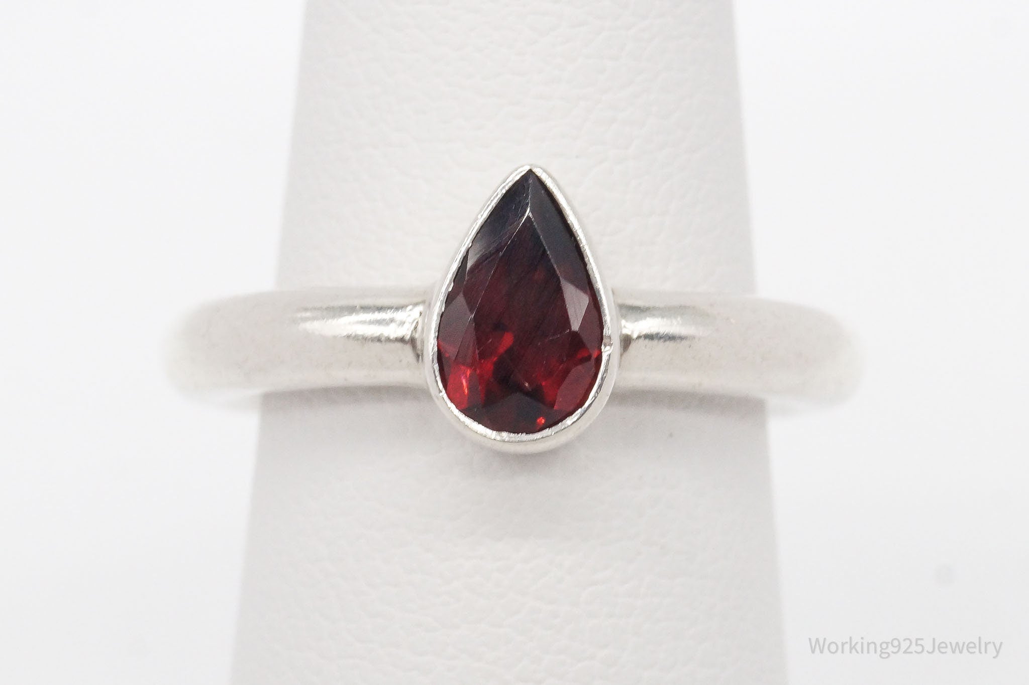 Vintage Garnet Sterling Silver Ring - Size 6