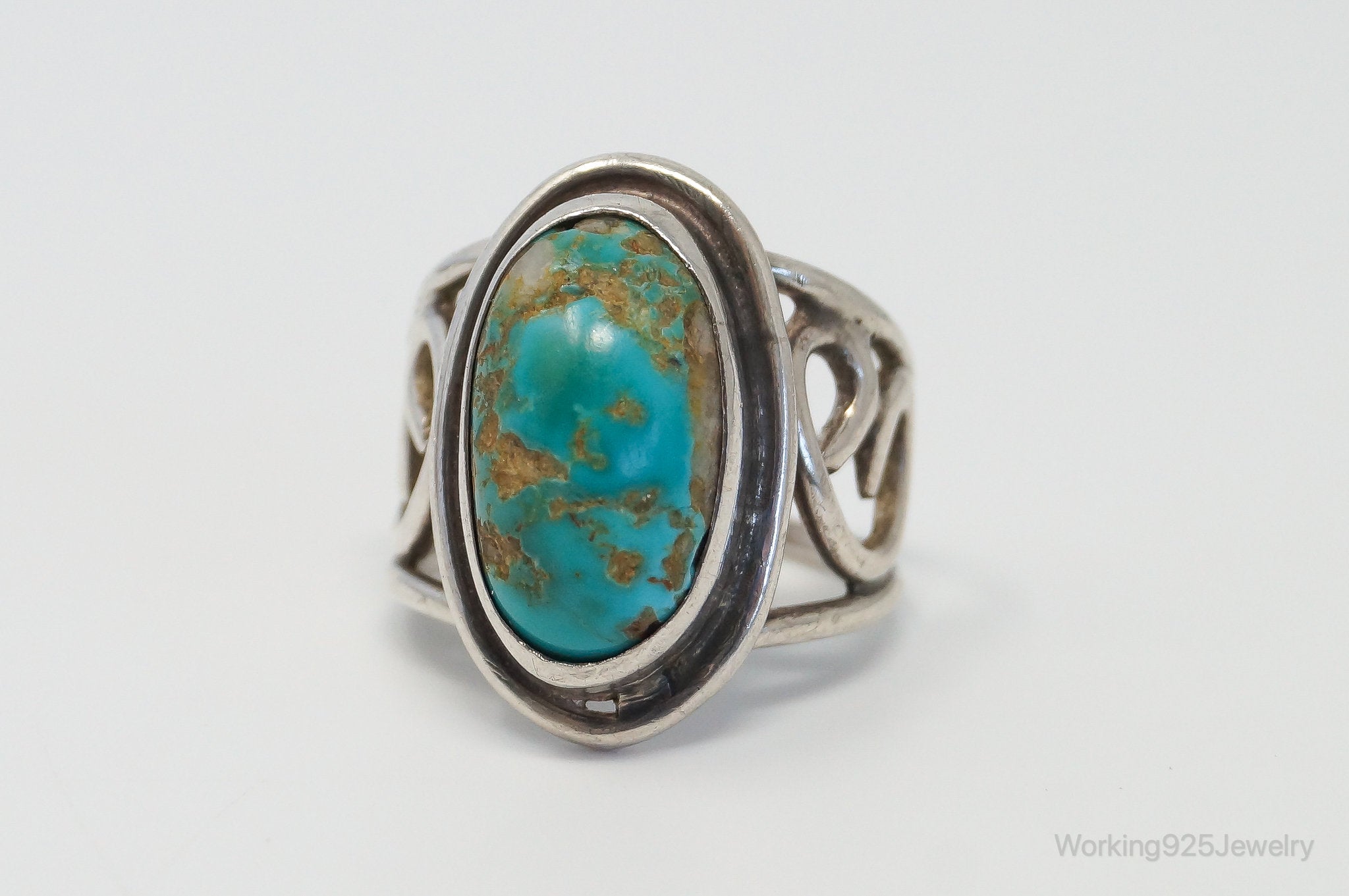 Vintage Native American Turquoise Unsigned Sterling Silver Ring - SZ 7