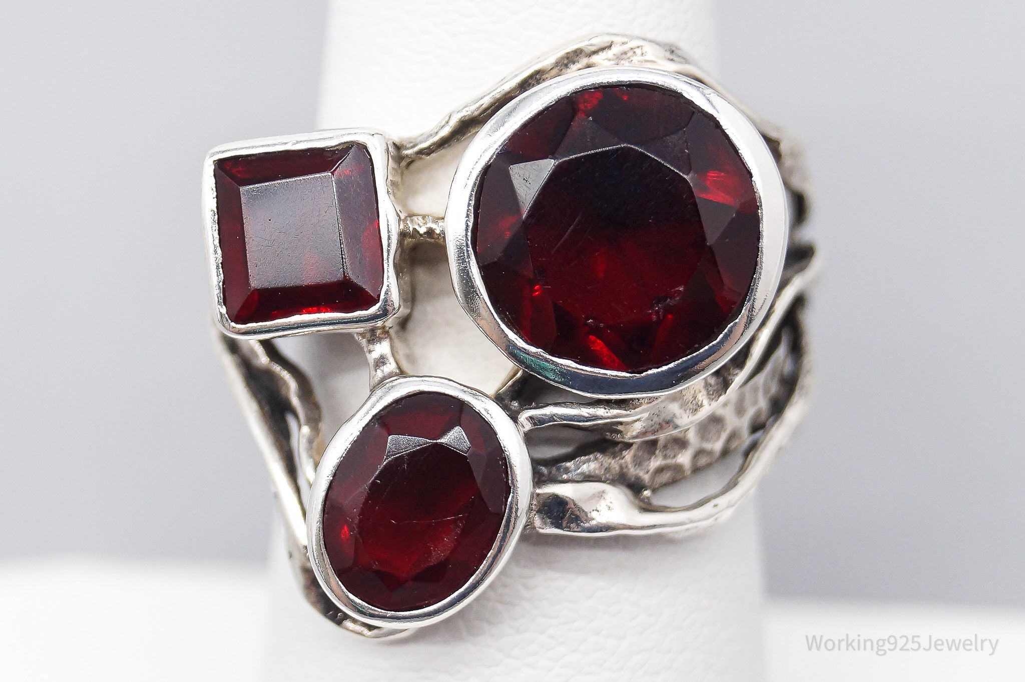 Vintage Faux Garnets Sterling Silver Ring - Size 6