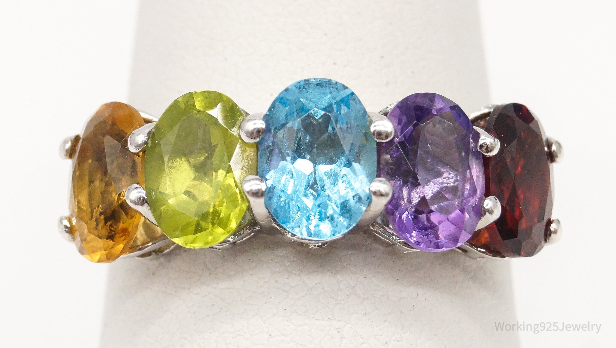 Vintage Multiple Gemstone Sterling Silver Ring - Size 8