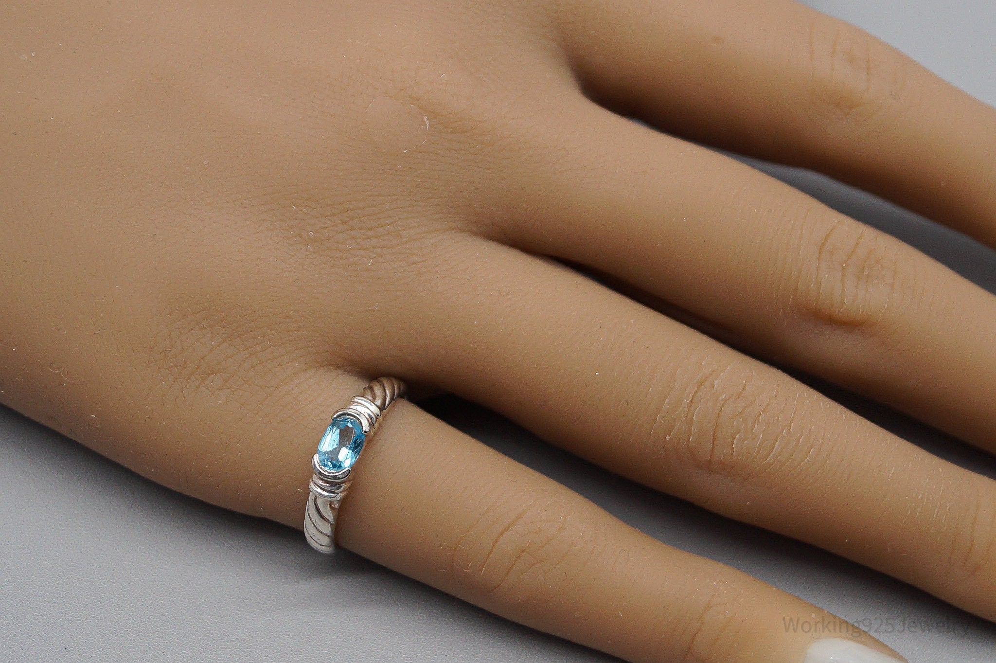 Vintage Blue Topaz Sterling Silver Ring - Size 6