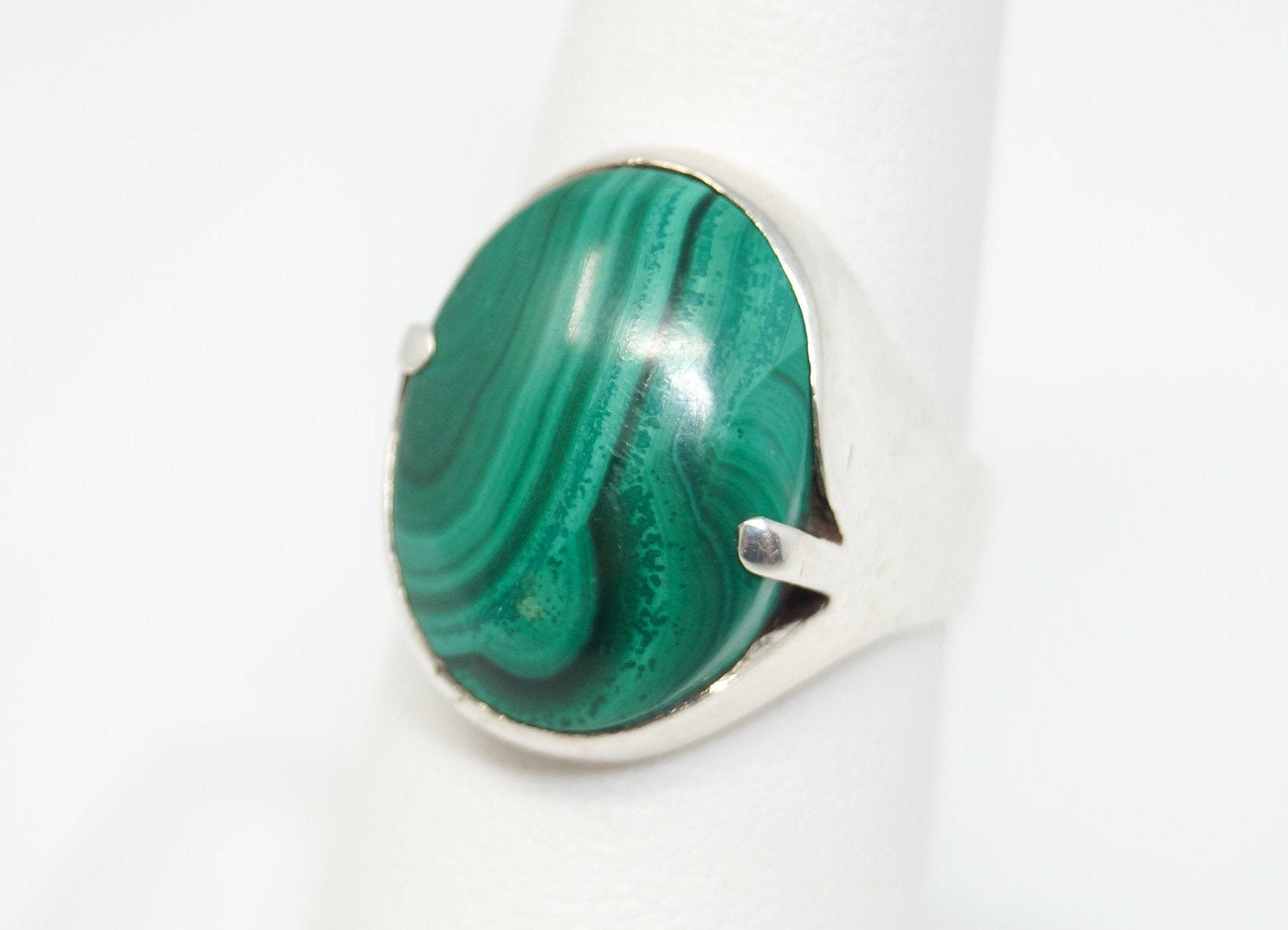 Vintage Southwestern Malachite Sterling Silver Ring - Sz 7