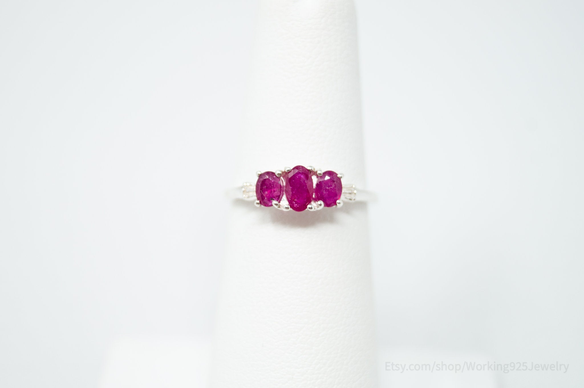 Vintage Art Deco Style Red Ruby Sterling Silver Statement Ring - Size 5