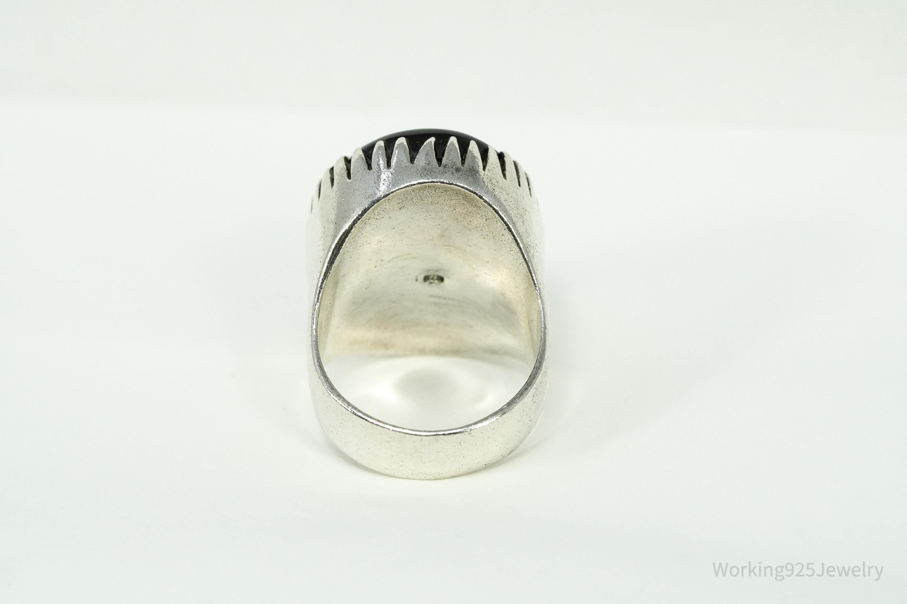Vintage Large Black Onyx Sterling Silver Ring - Size 8.25