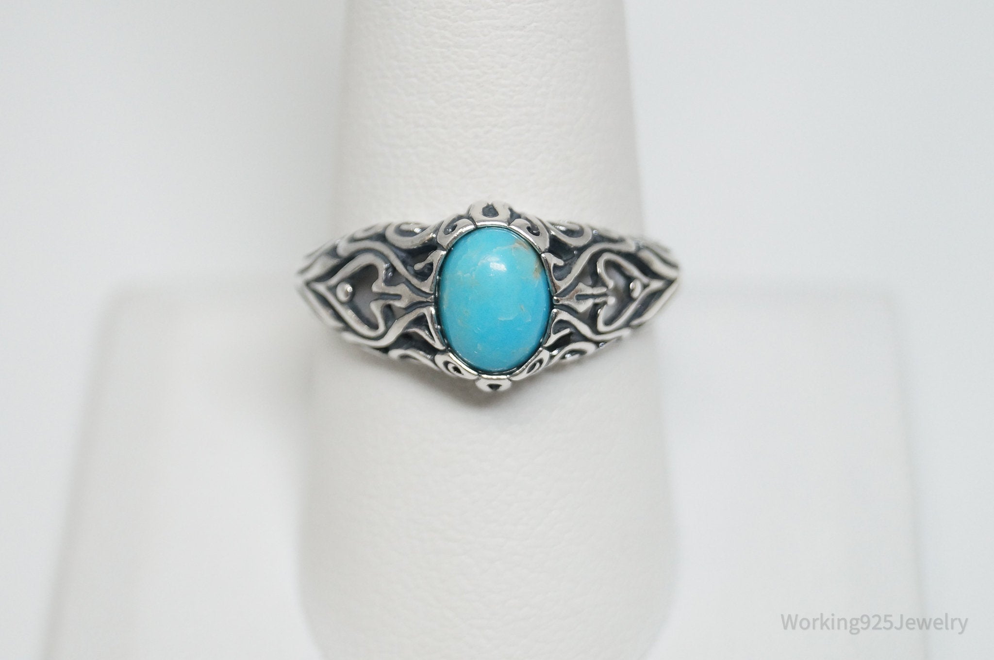 Vintage Southwest Style Turquoise Sterling Silver Ring - Sz 9